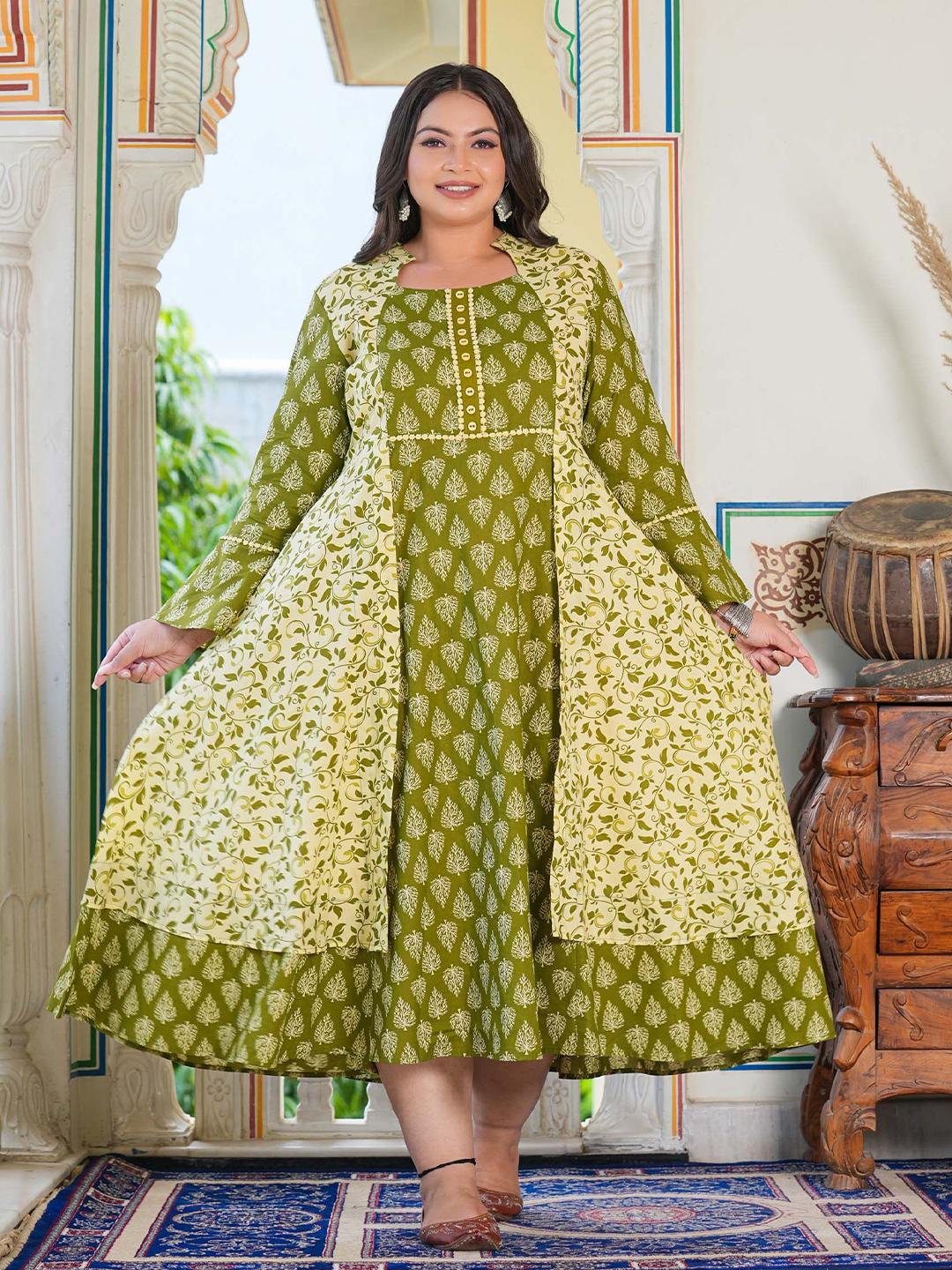 Women'S Plus Size Abstract Ankle Length Angrakha Style Kurta - Miravan main image 0