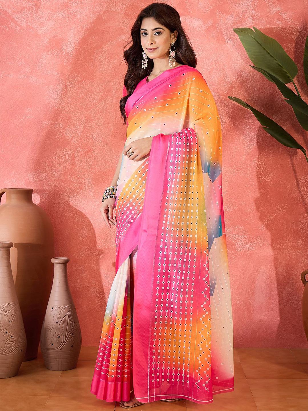 Buy SAINOOR Striped Zari Saree With Woven Design Border - Sarees for ...