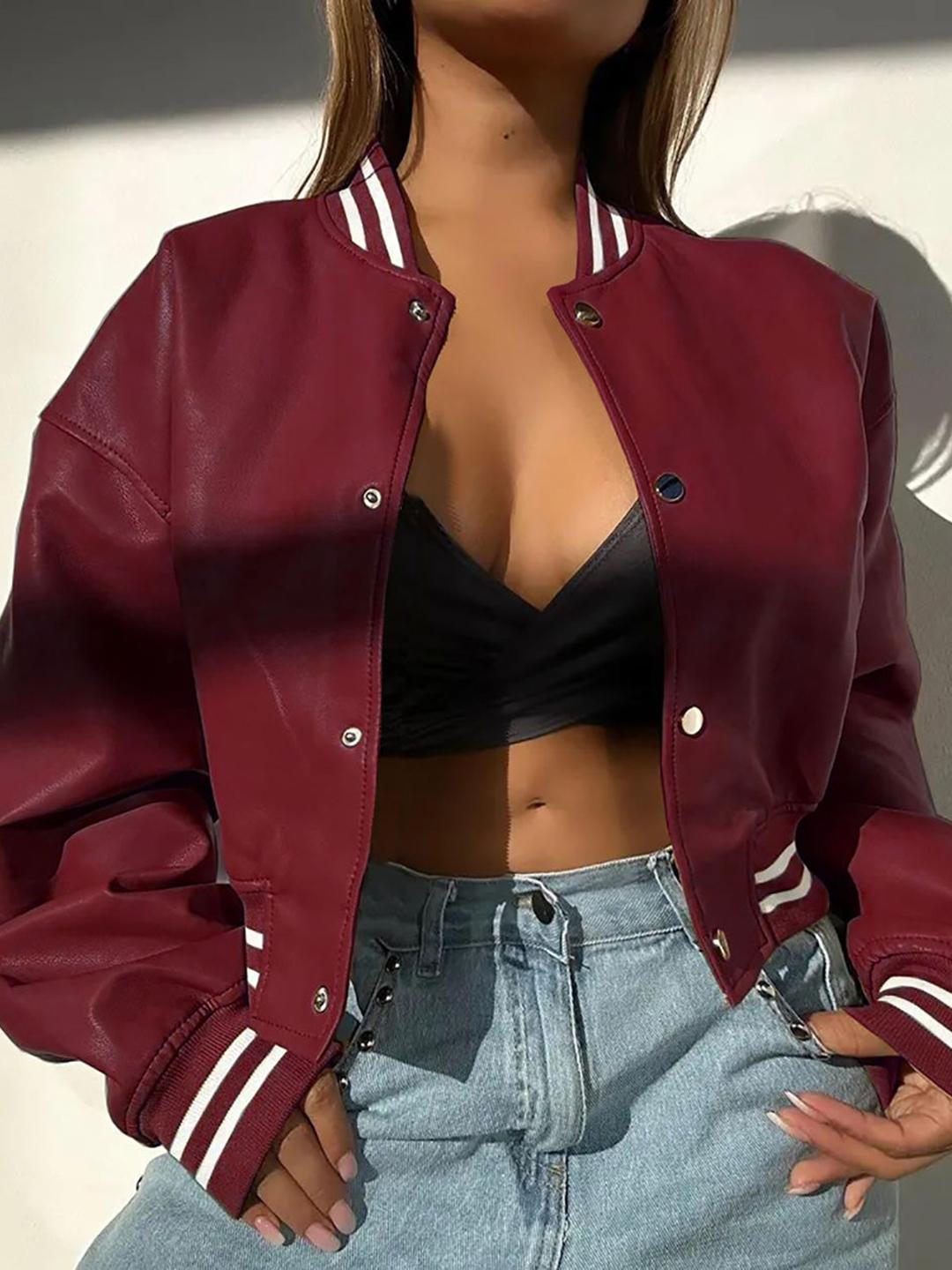 StyleCast x Revolte Women Leather Lightweight Crop Leather Jacket
