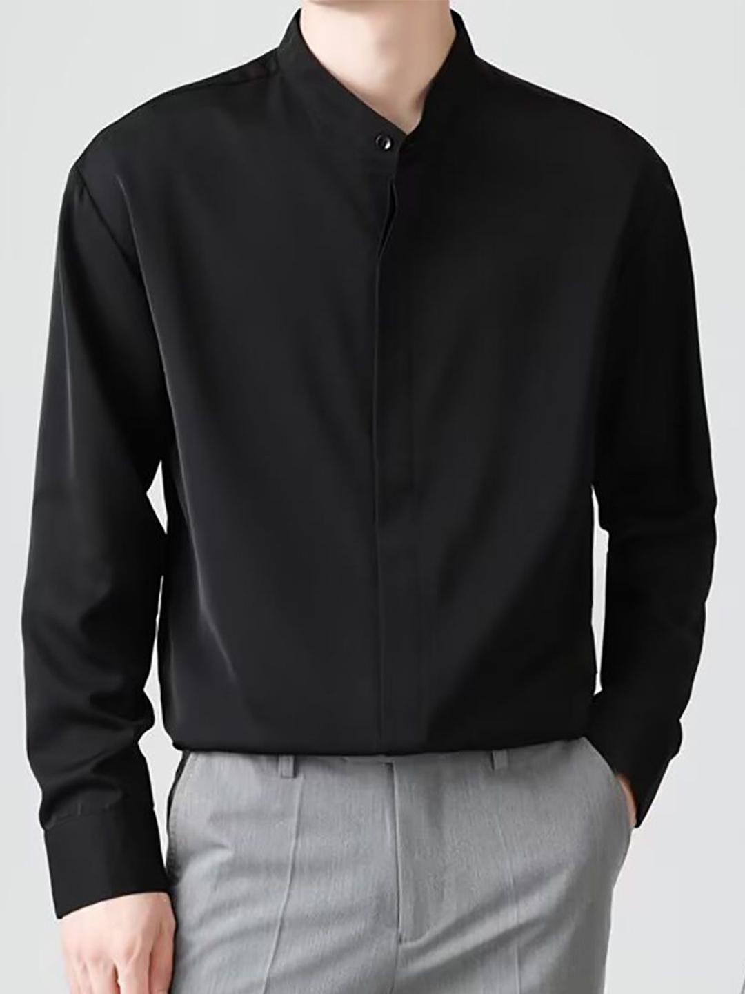StyleCast x Revolte Men Mandarin Collar Solid Casual Shirt