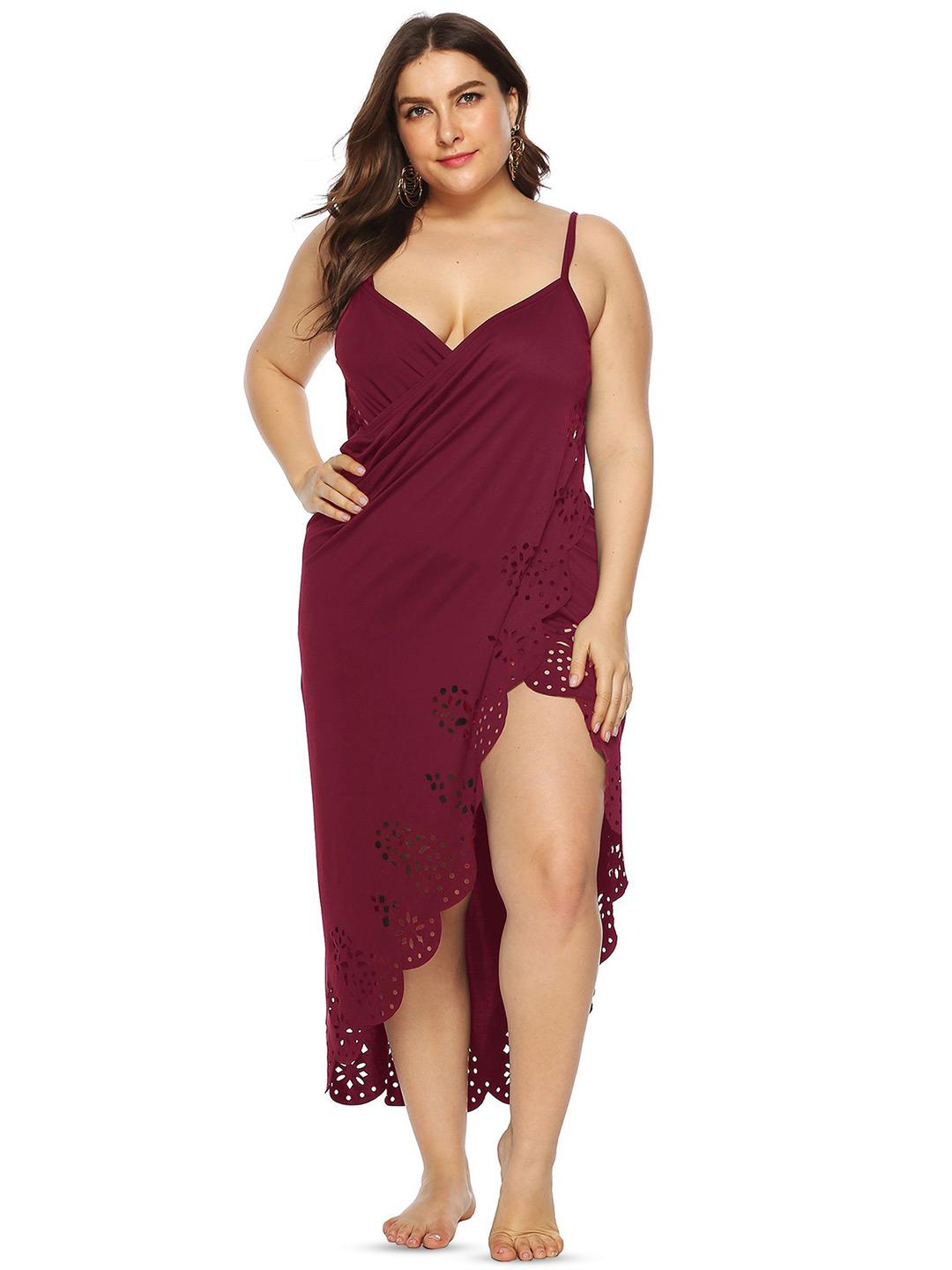 Buy LULU & SKY Red Plus Size Midi Cut Out Wrap Dress - Dresses for ...