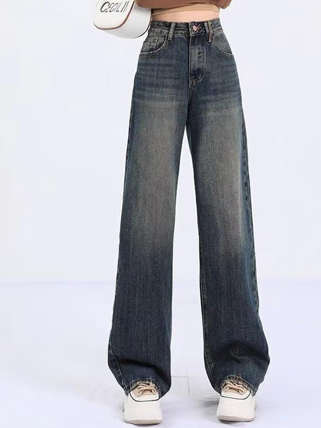 Faded lines casual high waist women's jeans