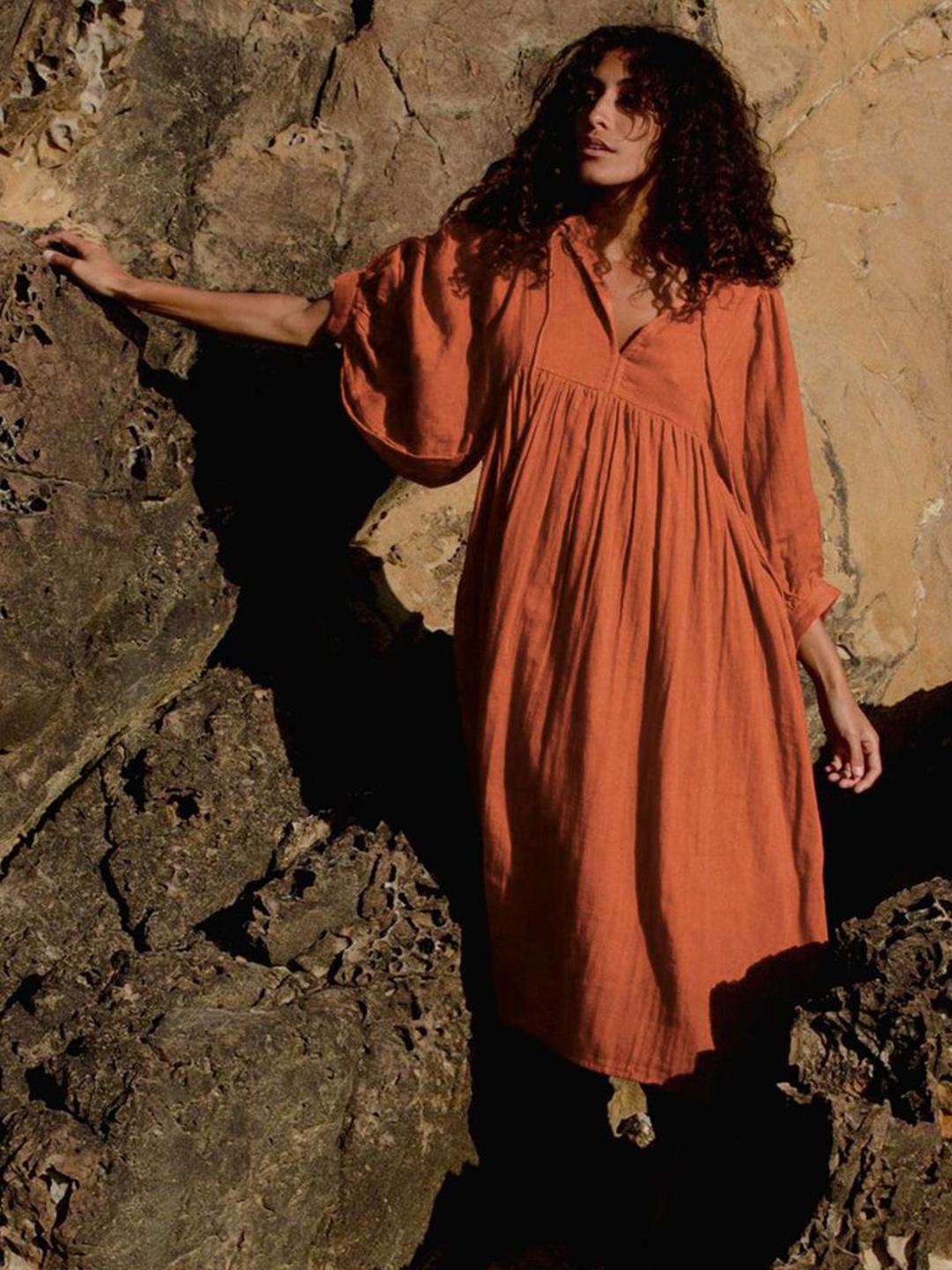 StyleCast V-Neck Puff Sleeves A-Line Midi Dress