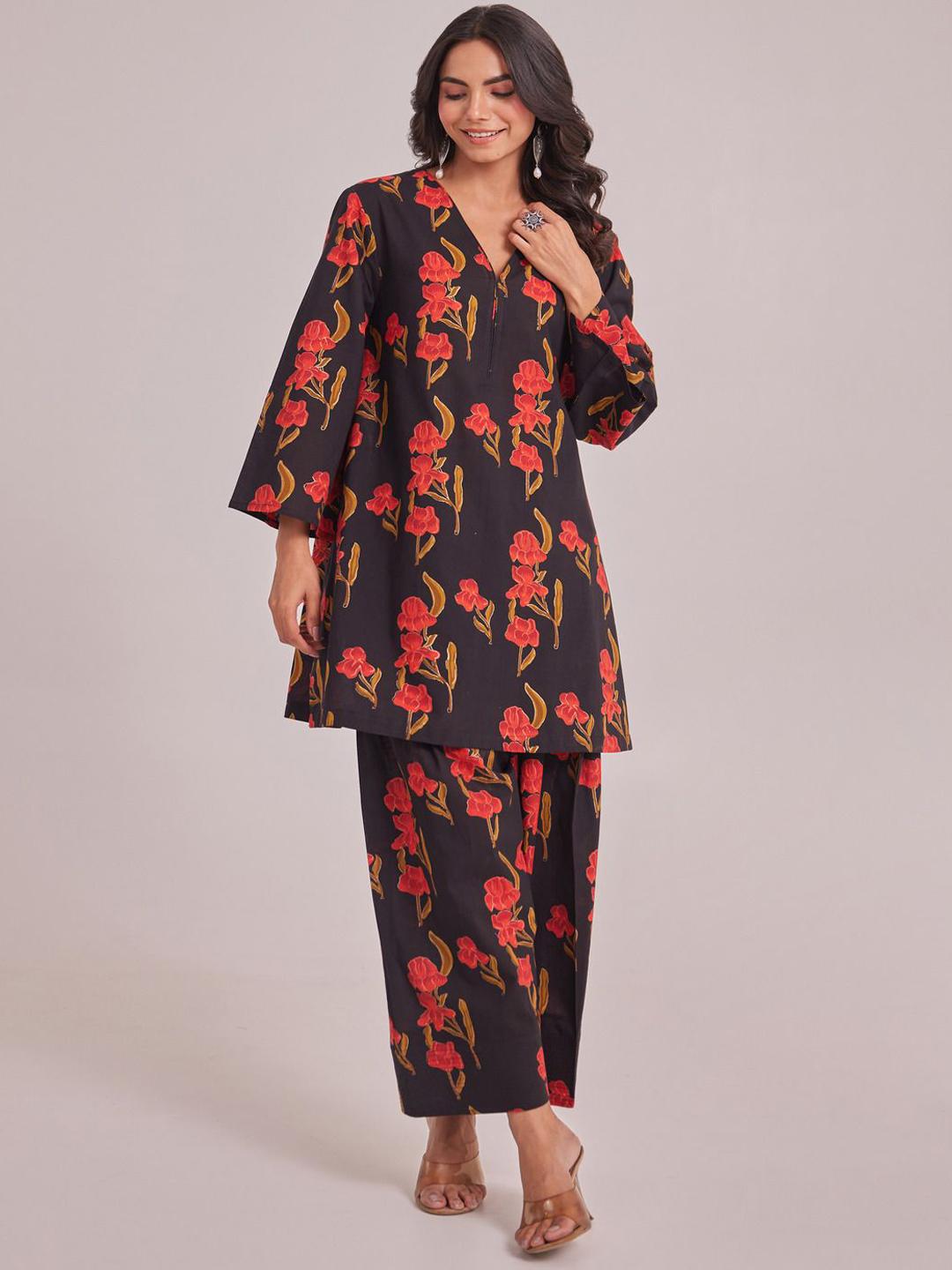 Buy TARA C TARA Floral Printed Pure Cotton Top With Trouser Co Ords -  - Apparel for Women