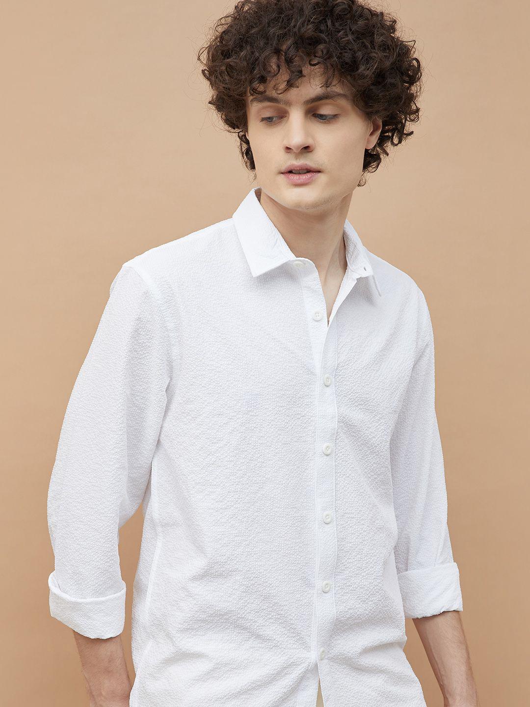 Bossini Men Textured Spread Collar Casual Shirt