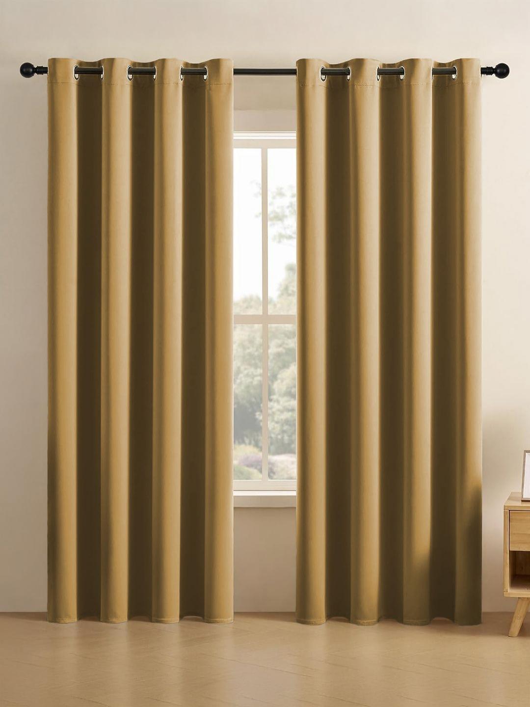 Buy LINENWALAS Happy Sleeping Gold Toned 2 Pieces Black Out Door Curtain -  - Home for Unisex