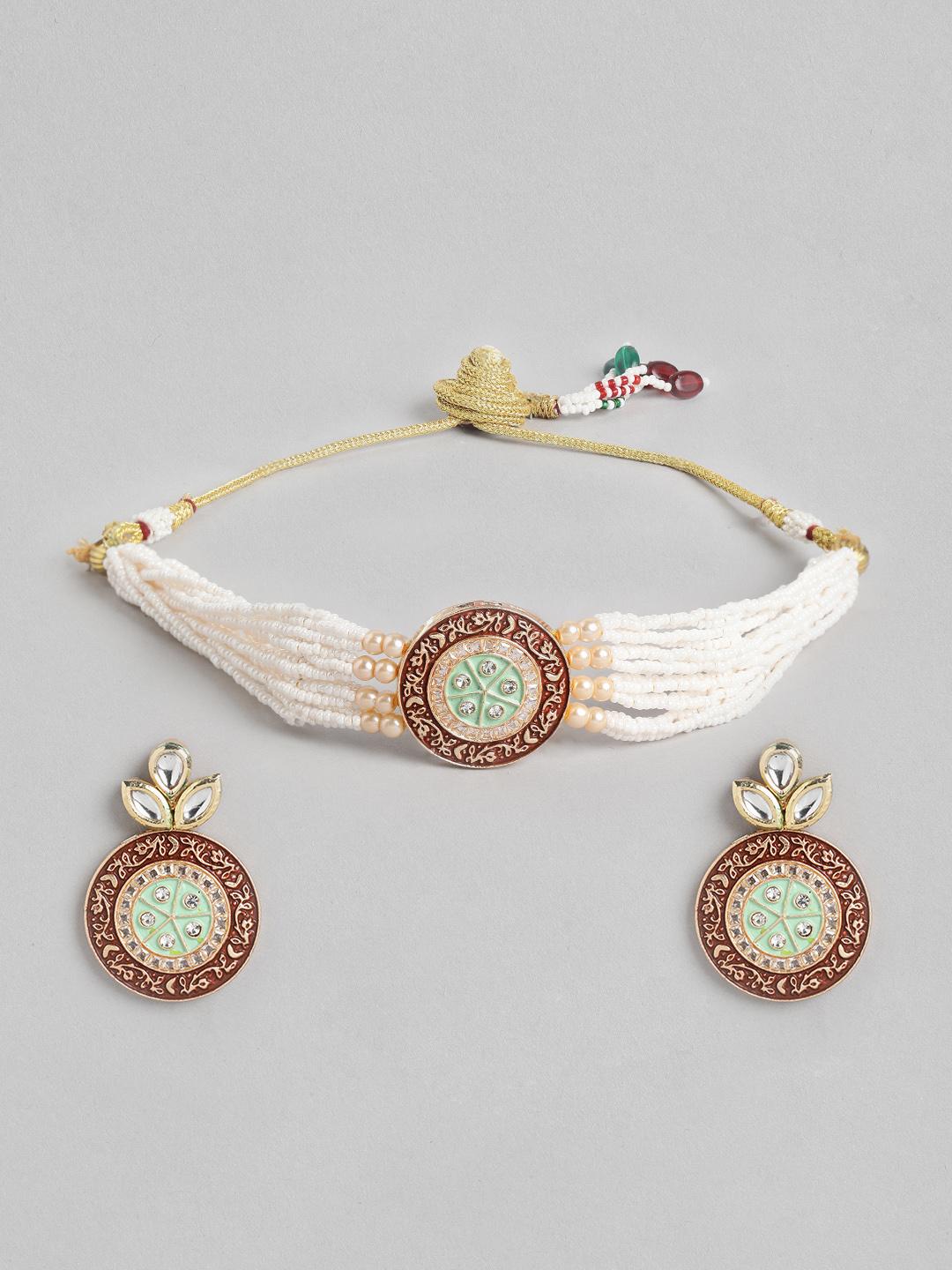 Buy YouBella Women Floral Gold Plated Choker Necklace And Earrings - - Accessories for Women