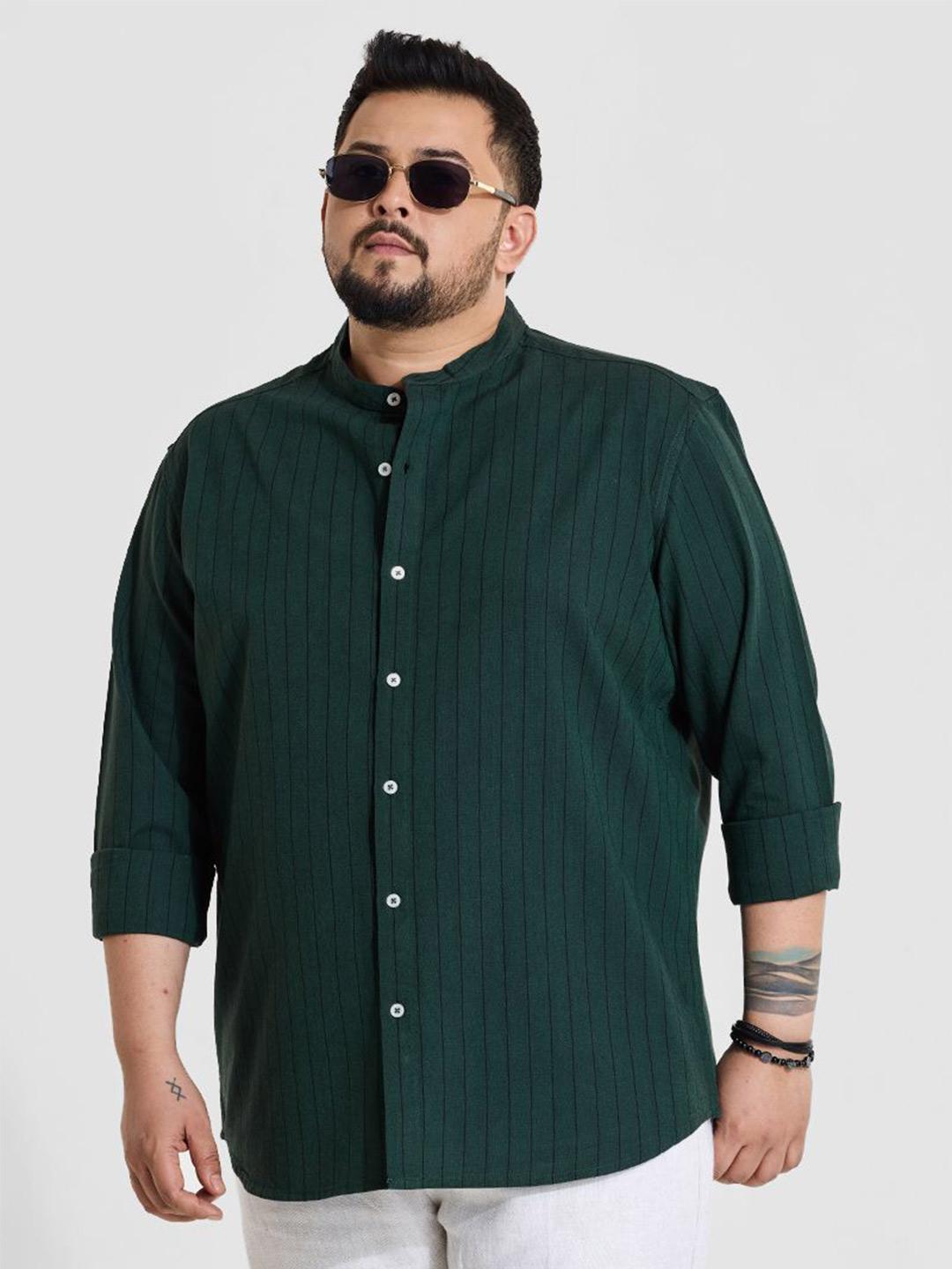 Buy Snitch Men Dark Green Pinstripe Plus Size Shirt -  - Apparel for Men