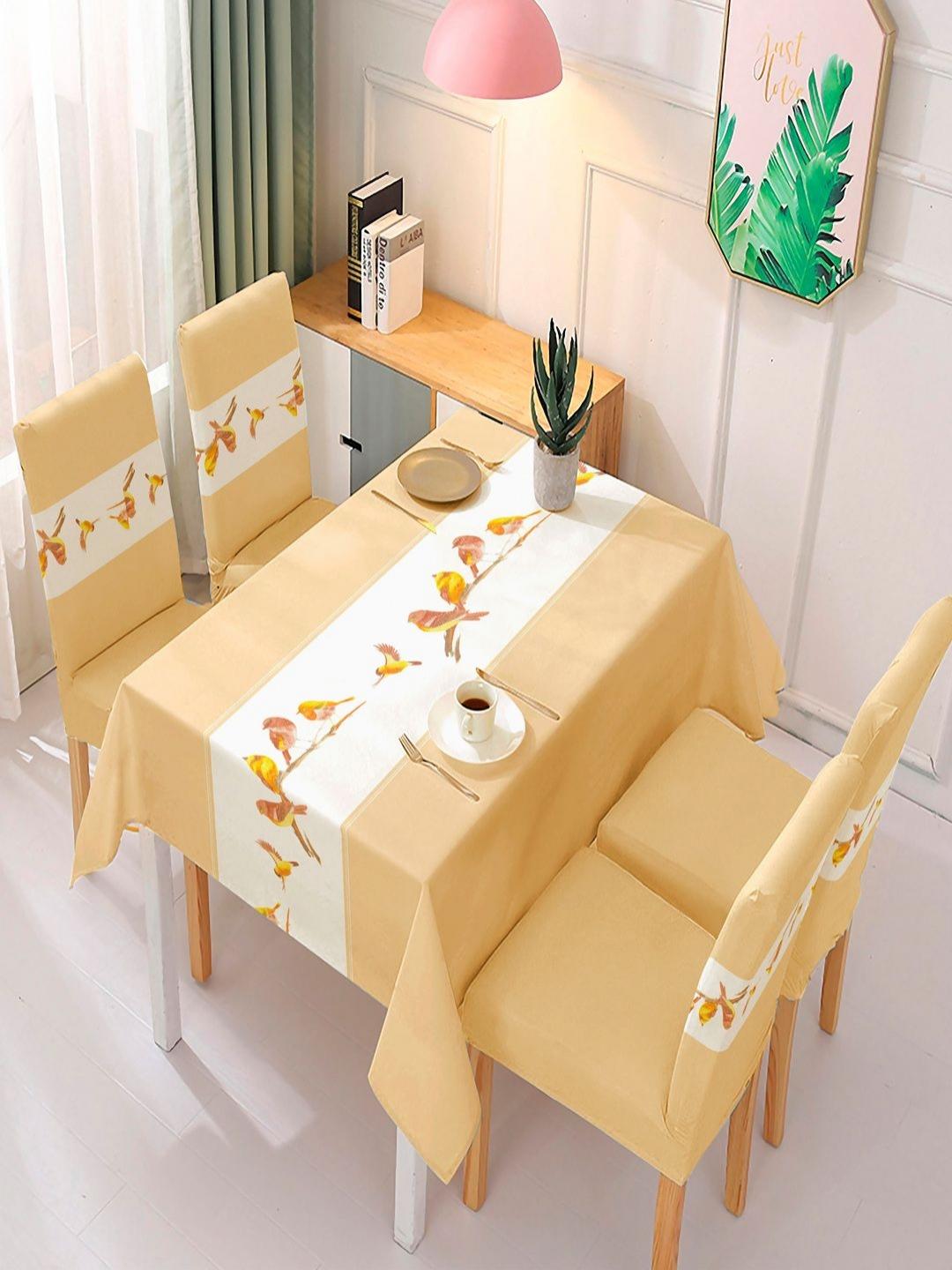 Buy HOKIPO Beige 5 Pieces Chirping Birds Print Dining Chair Covers With Matching Table Cloth - - Home for Unisex