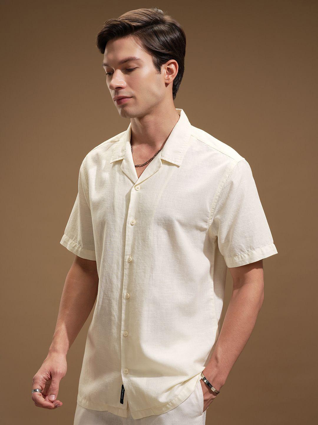Highlander Men Cotton Linen Cuban Collar Casual Relaxed Fit Shirt
