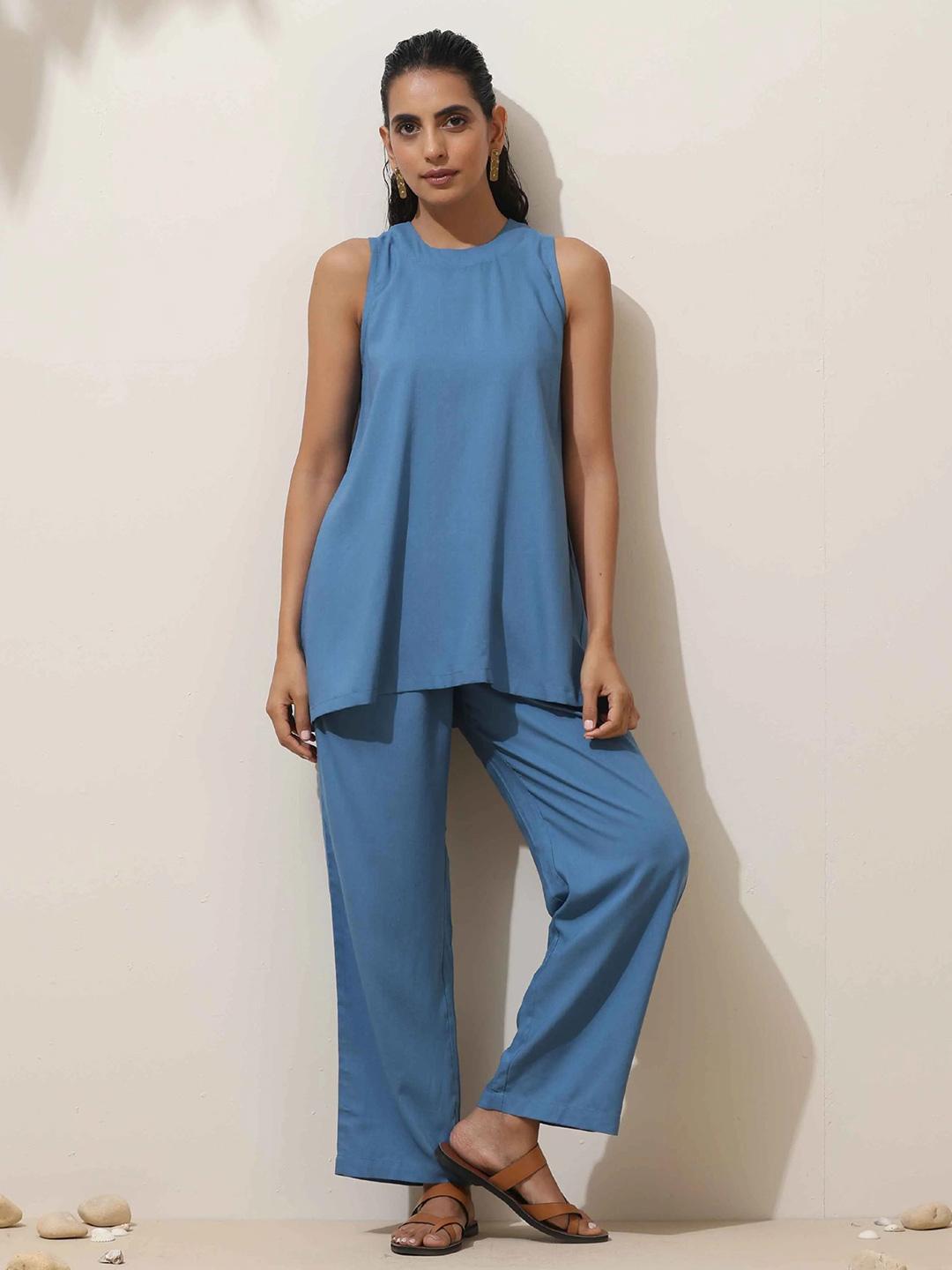 Buy TrueBrowns Blue Viscose Solid Co Ord Set - - Apparel for Women
