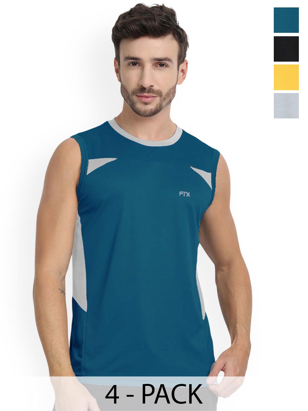 Buy FTX Men Pack Of 4 Colourblocked Gym Vest -  - Apparel for Men
