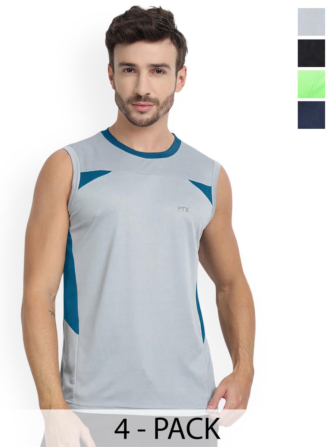 Buy FTX Men Pack Of 4 Colourblocked Gym Vests -  - Apparel for Men