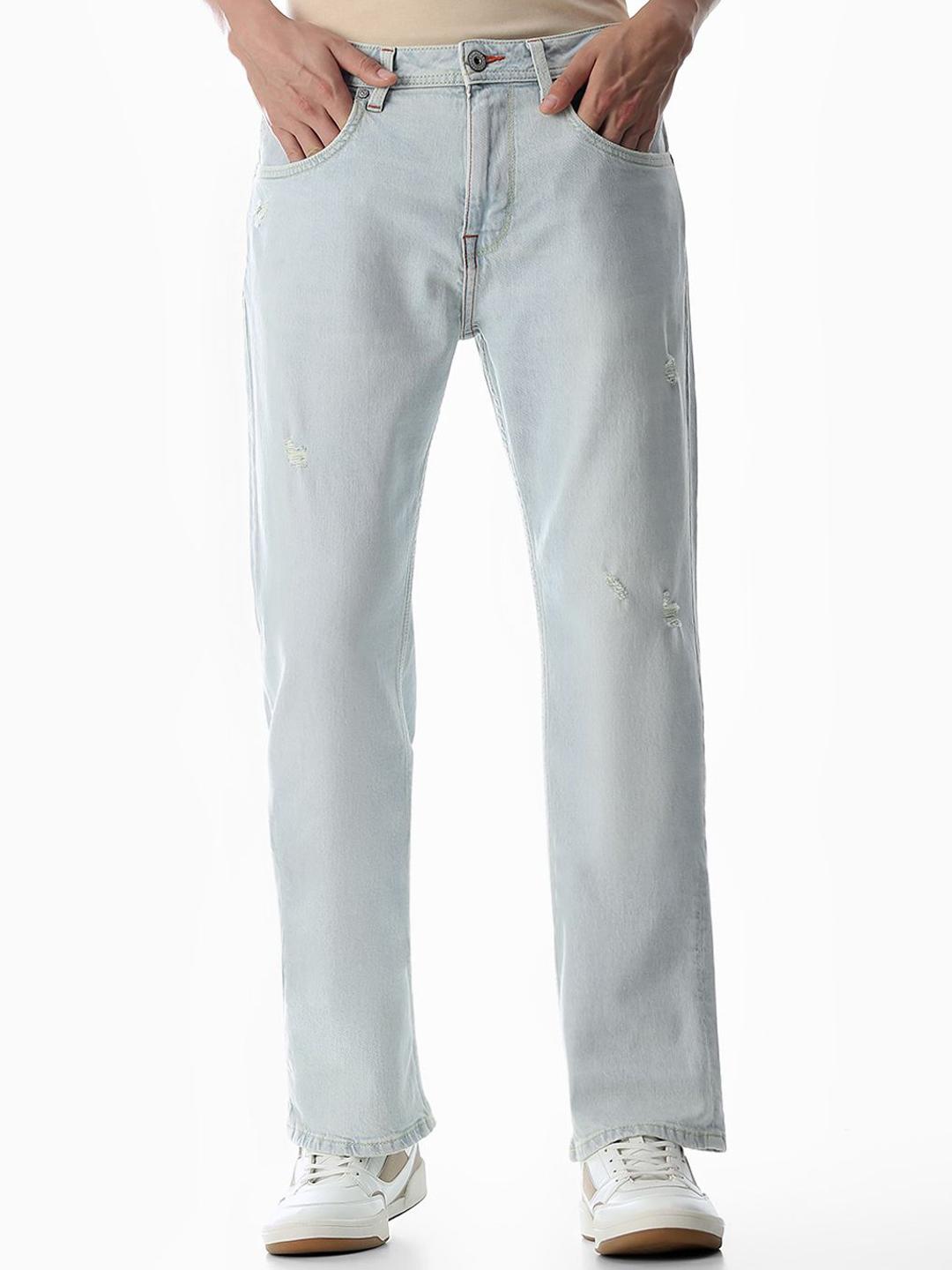 Jack & Jones Men Bootcut High-Rise Mildly Distressed Light Fade Stretchable Denim Jeans