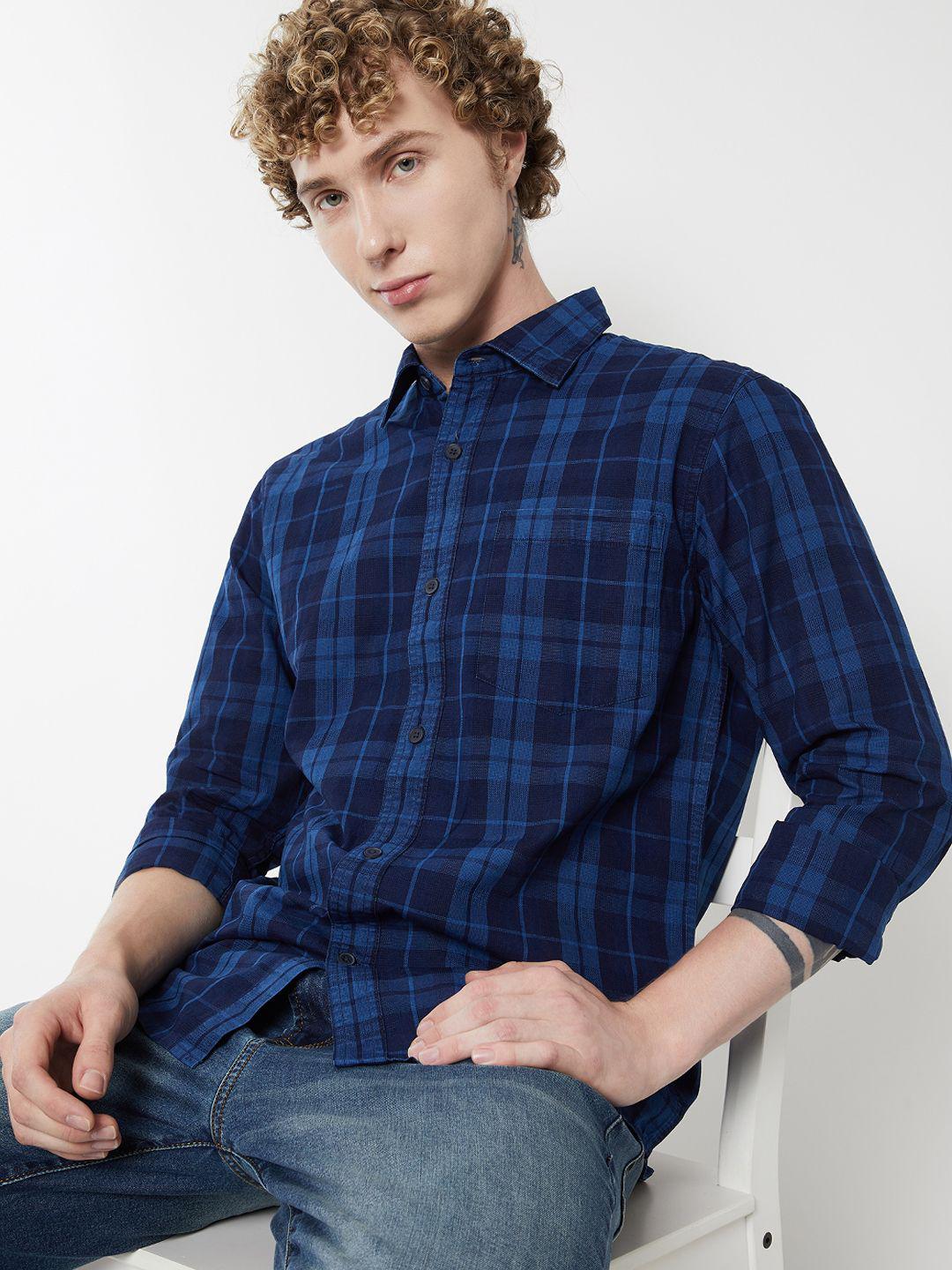 max Men Tartan Checked Spread Collar Pure Cotton Casual Shirt
