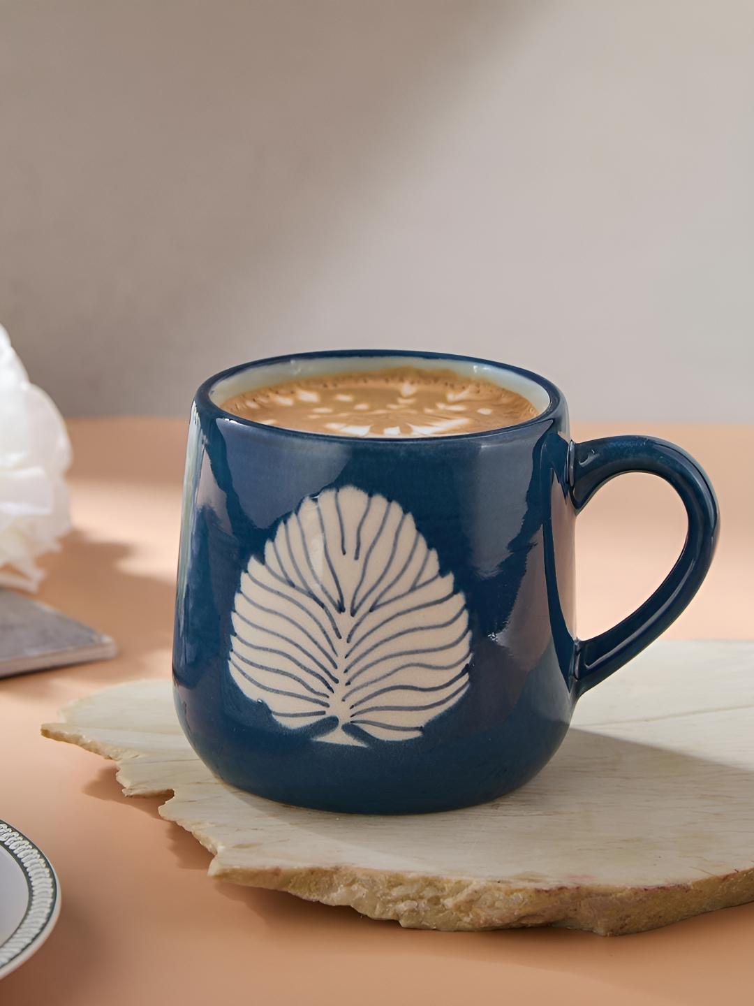 Buy Fabindia Wabi Sabi Blue & White Printed Ceramic Glossy Mug 290ml - - Home for Unisex