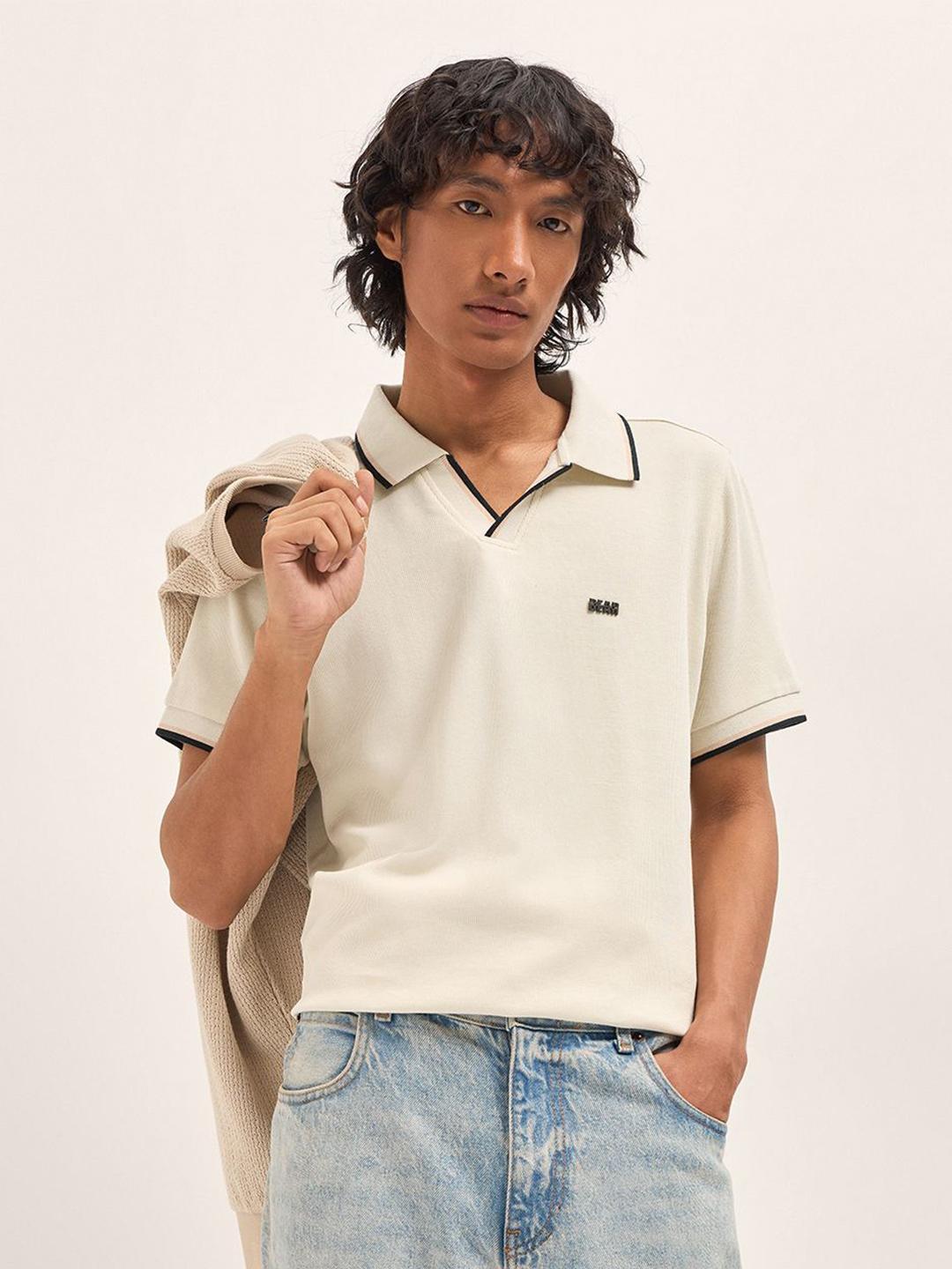 THE BEAR HOUSE Men Pure Cotton Slim Fit Polo T-Shirt