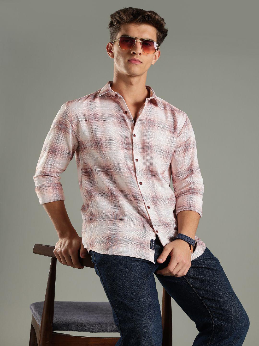 PAUL STREET Men Standard Fit Tartan Checked Spread Collar Cotton Casual Shirt