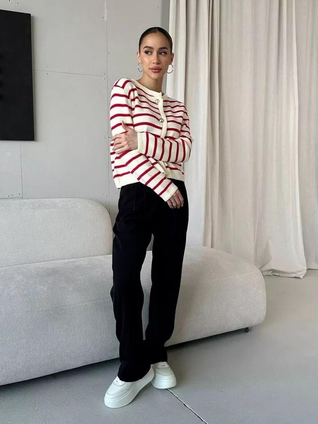 Buy Bebe Women Striped Long Sleeve Button Detail Cardigan Sweater ...