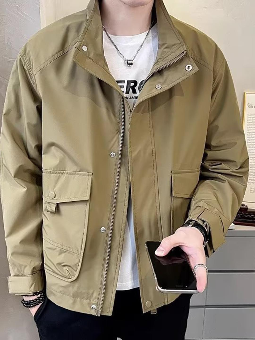 HERE&NOW Men Beige Polyester Bomber Jacket