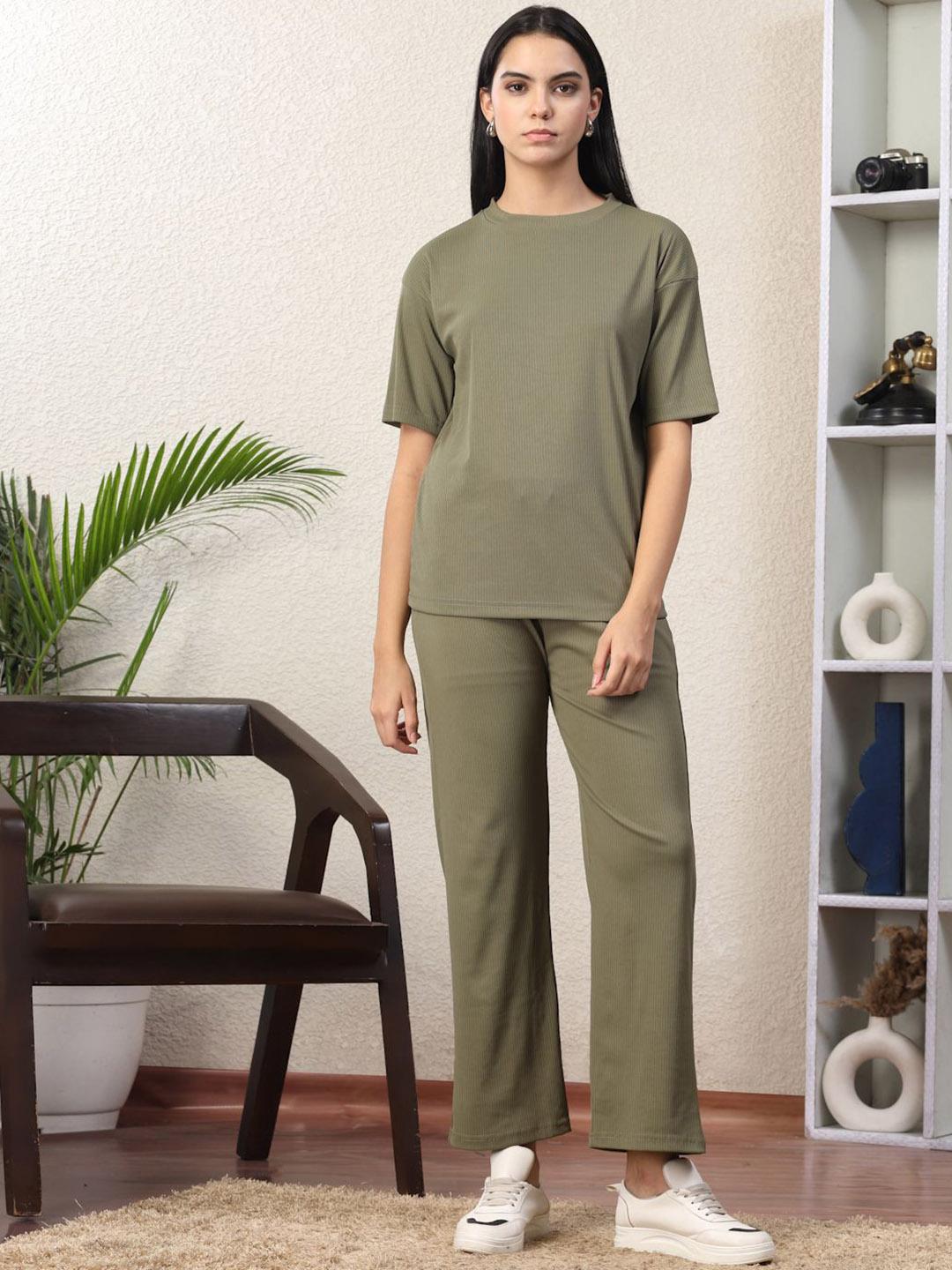 Buy NEUDIS Striped Round Neck T Shirt With Trousers - - Apparel for Women