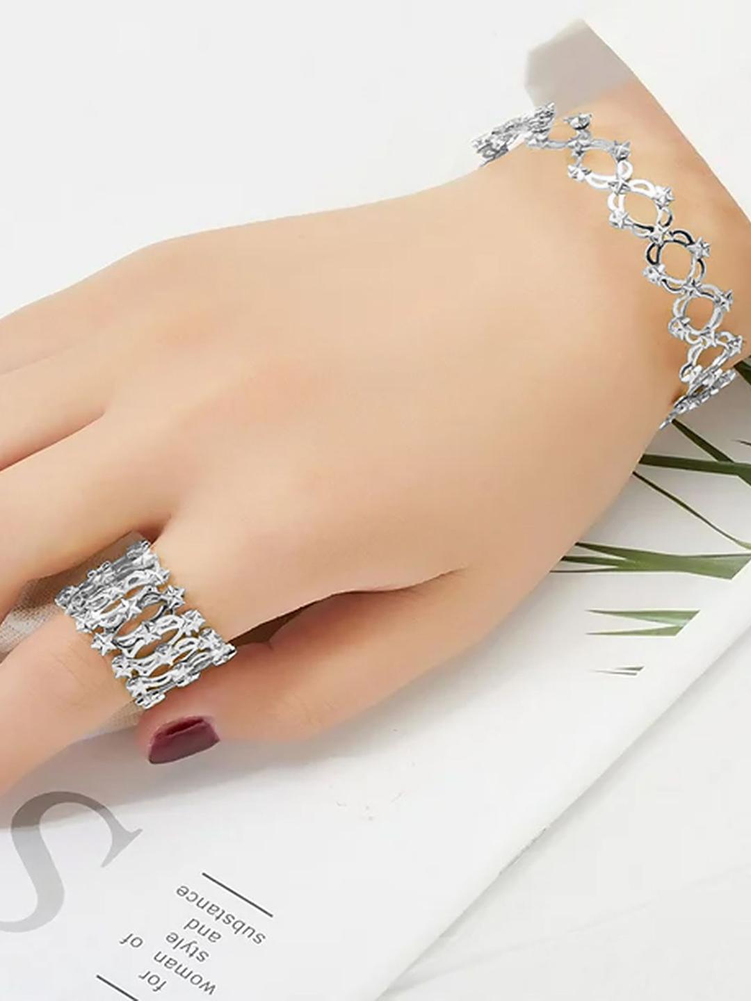 Buy Peora Silver Plated Wraparound Bracelet Cum Ring -  - Accessories for Women