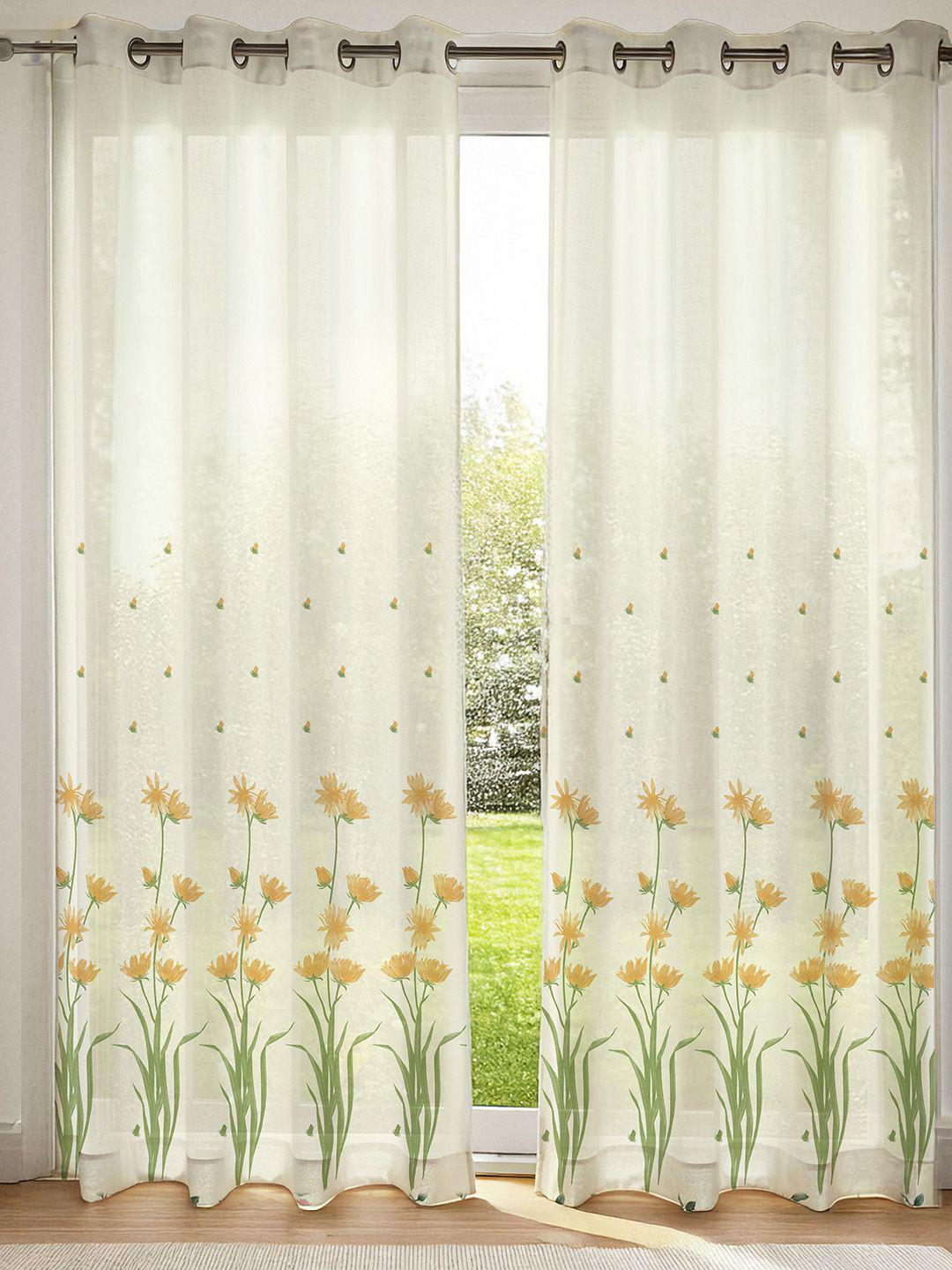Buy URBAN SPACE White & Yellow 2 Pieces Floral Printed Sheer Long Door Curtains - - Home for Unisex