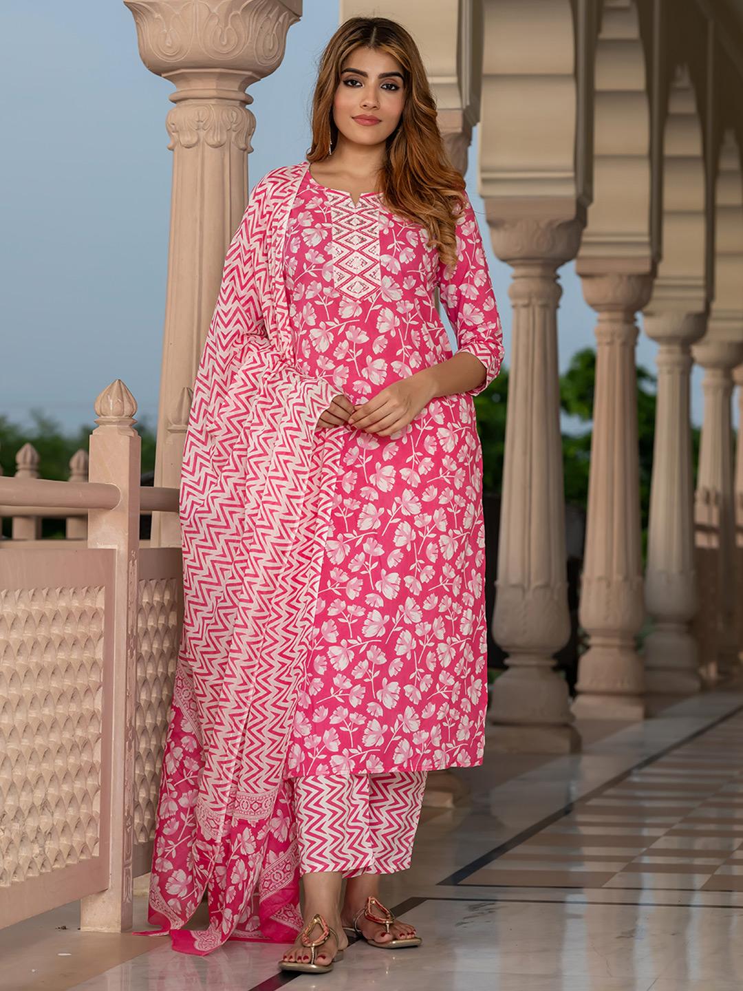 Women Pink Pure Cotton Woven Design Straight Kurta