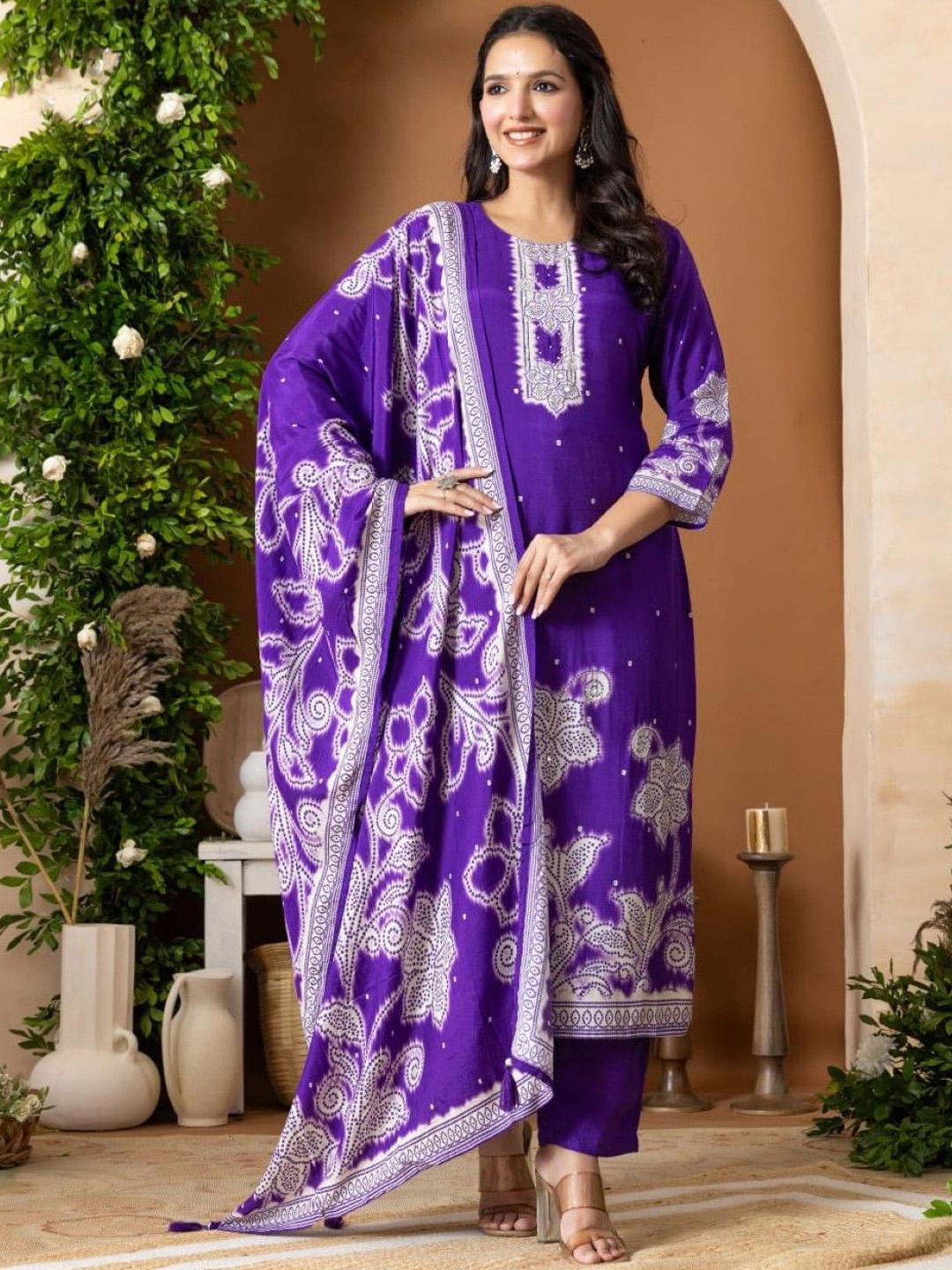 Buy AUTUMN LANE Bodhi Crocus Floral Printed Round Neck Straight Kurta ...