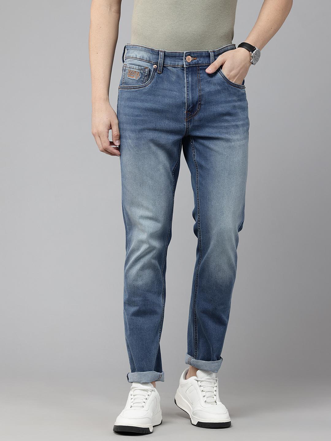 U.S. Polo Assn. Denim Co. Men Slim Tapered Fit Mid-Rise Light Fade Stretchable Jeans