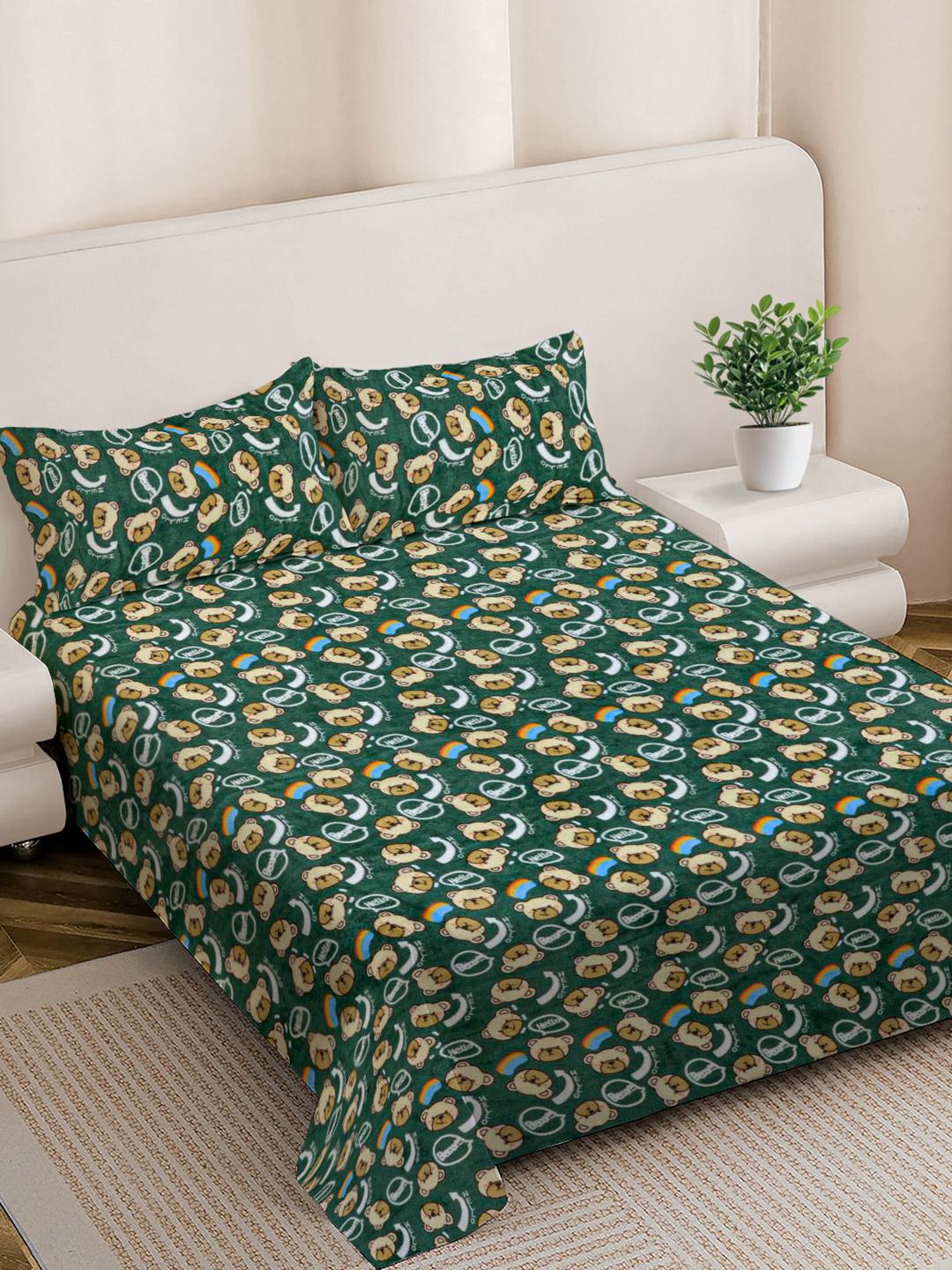 Buy FABINALIV Green Conversational Wool Skin Friendly 300 TC King Fine Bedsheet With 2 Pillow Covers 98 X 89 Inches - - Home for Unisex Kids