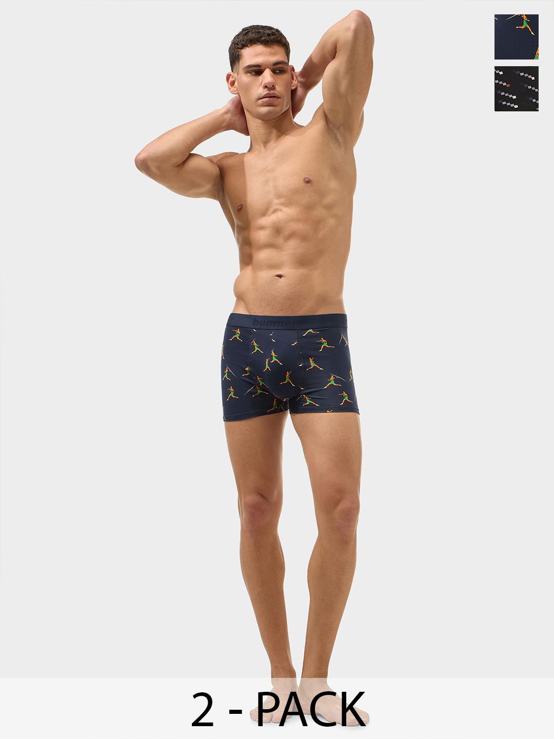 Buy Bummer Men Pack Of 2 Printed Mid Rise Soft Breathable Trunks TRASTRJAB02 - - Apparel for Men
