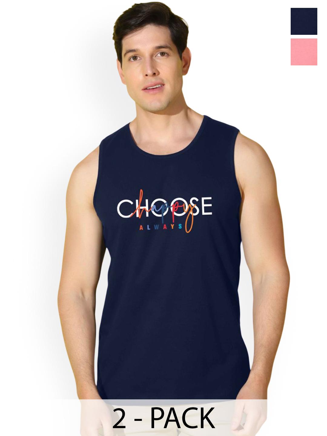 Buy SLOWLORIS Men Pack Of 2 Printed Bio Wash Combed Cotton Gym Vests -  - Apparel for Men