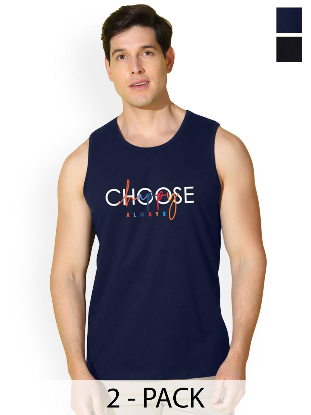 Buy SLOWLORIS Men Pack Of 2 Printed Bio Wash Combed Cotton Gym Vests - - Apparel for Men
