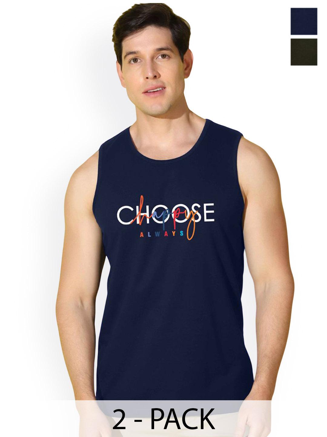 Buy SLOWLORIS Men Pack Of 2 Printed Combed Cotton Gym Vest - - Apparel for Men