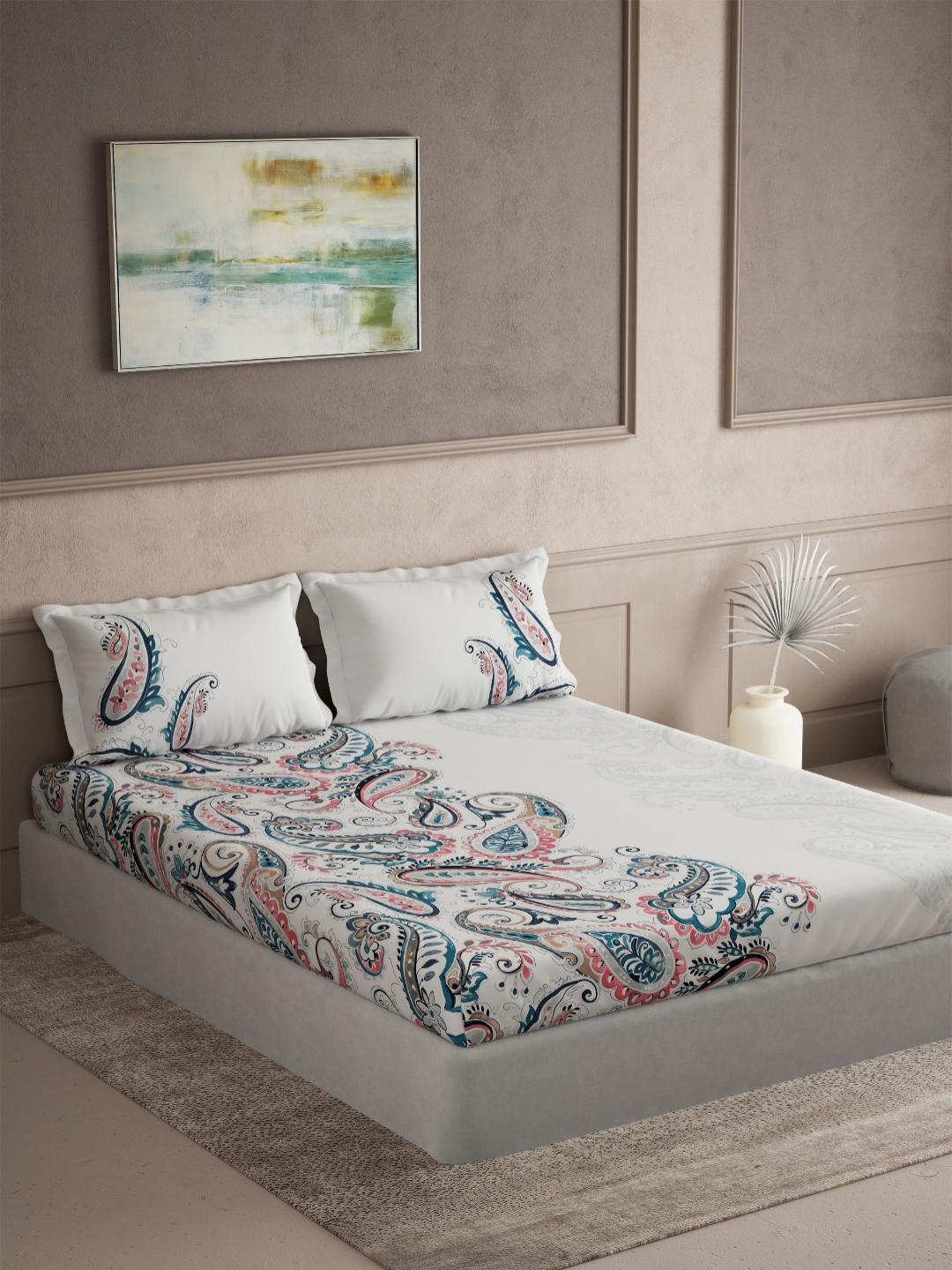 Buy DDecor Radiance Blue Printed Pure Cotton 144 TC Super King Bedsheet Set 2.74 X 2.74 M - - Home for Unisex