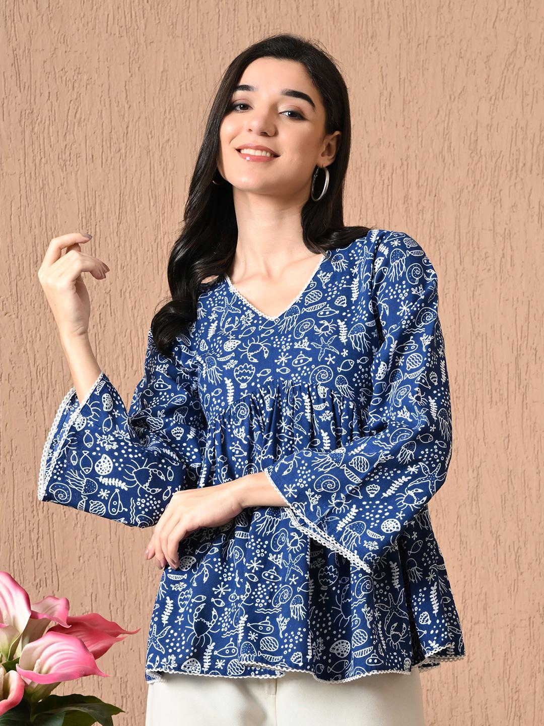 Anouk Rustic Floral Printed Bell Sleeves Cott