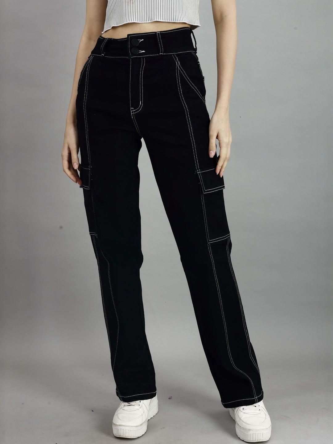 Steple Buy STEPLE DENIMS Women Black Solid Cotton High Rise Clean Look Baggy ...