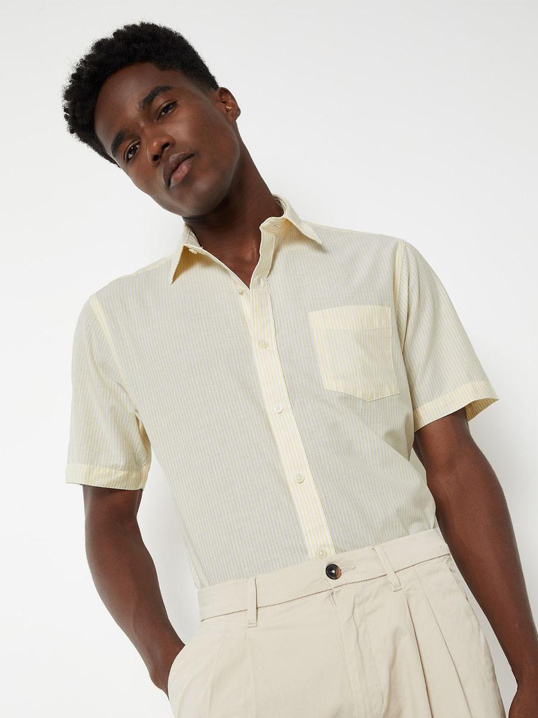 max Men Vertical Striped Spread Collar Casual Shirt