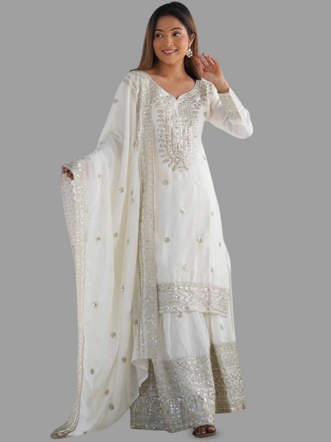 Women Embroidered Sequinned Kurta With Palazzos