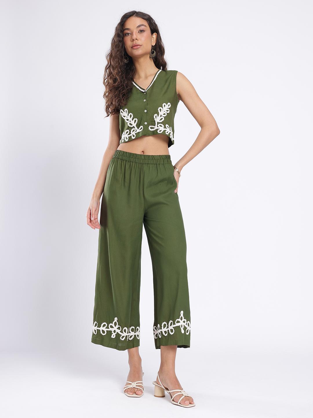 Buy Glitchez V Neck Crop Lace Detailed Co Ords -  - Apparel for Women