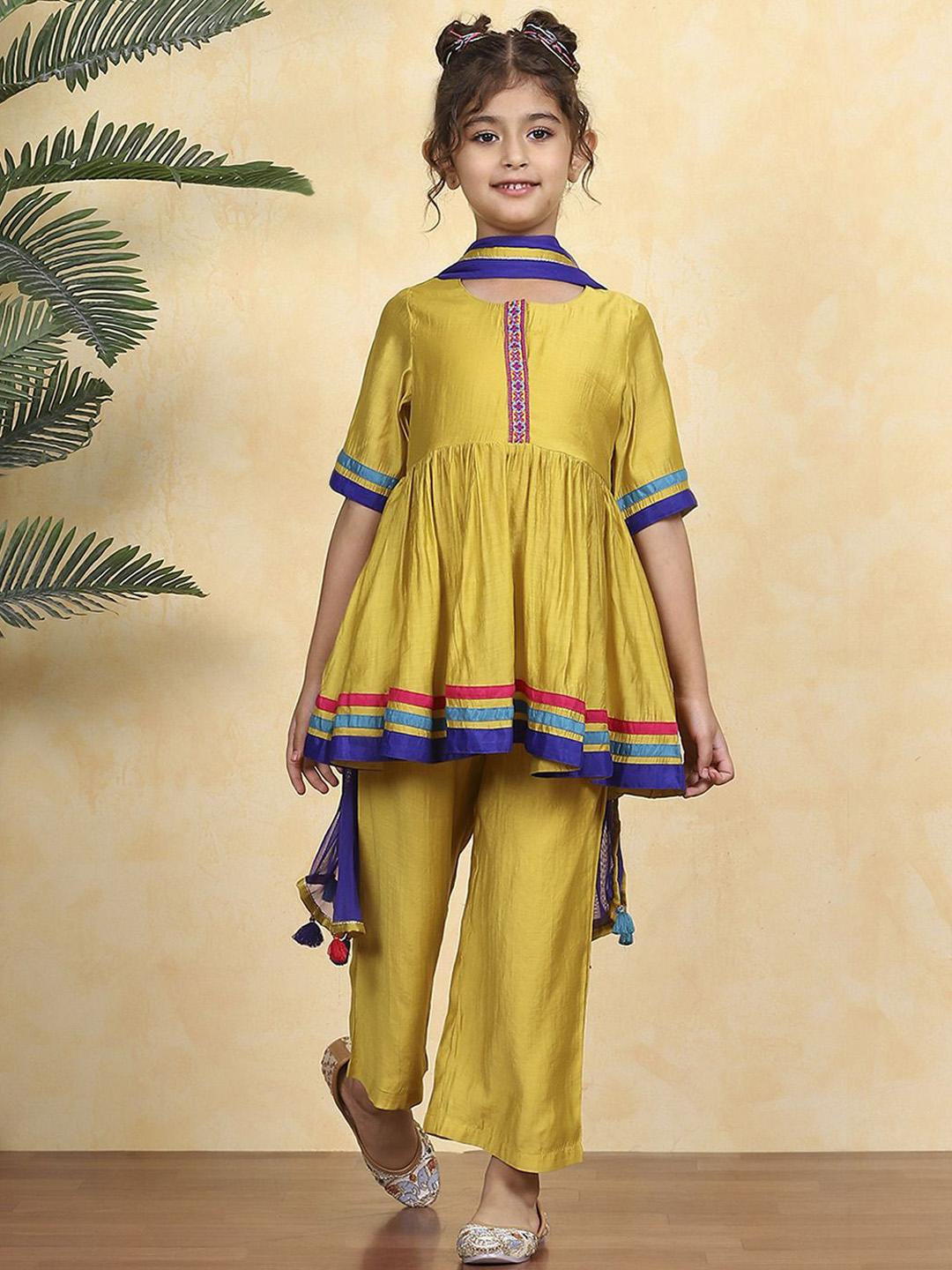 Buy Biba Girls Solid Anarkali Kurti With Trouser & Dupatta - Kurta Sets ...