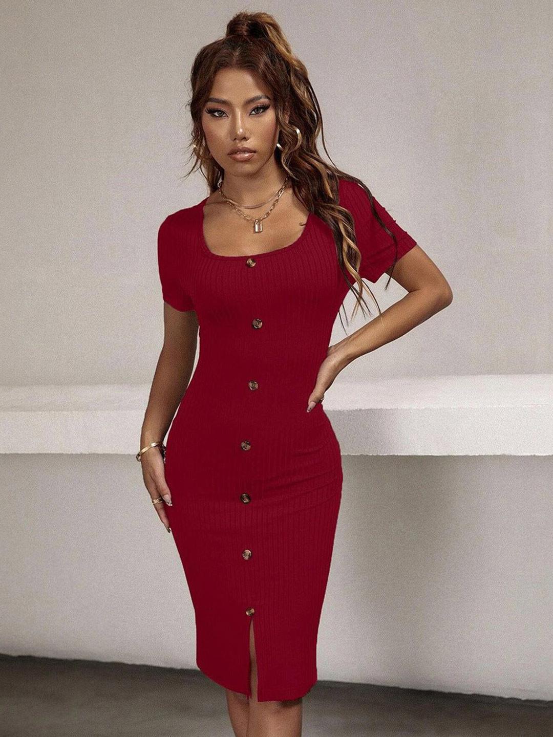 Square Slits Buy Outzidr Women Square Neck Slits Detail Bodycon Dress - Dresses for ...