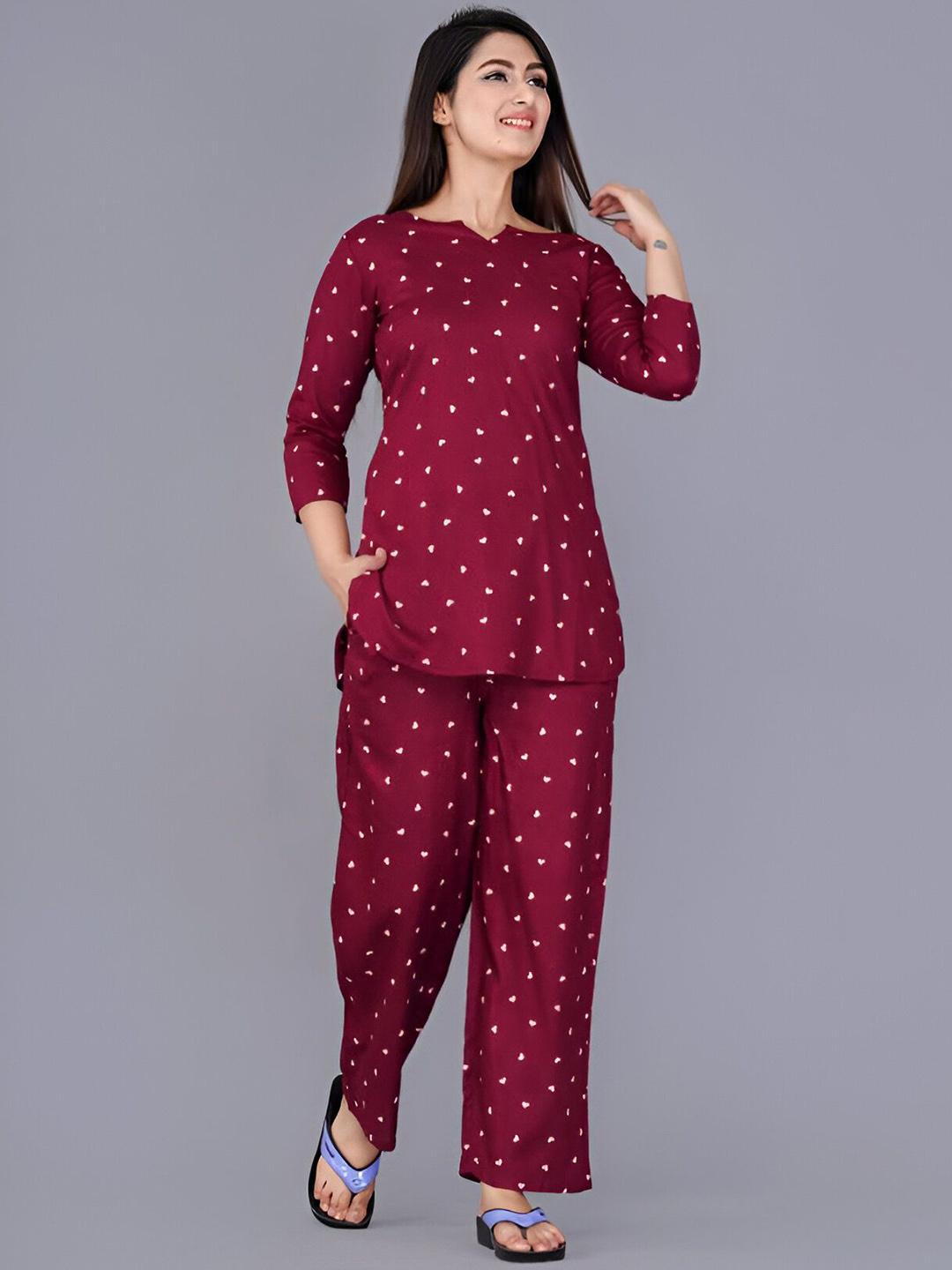 Buy Moda Rapido Women Conversational Printed V Neck Kurti & Pyjamas ...