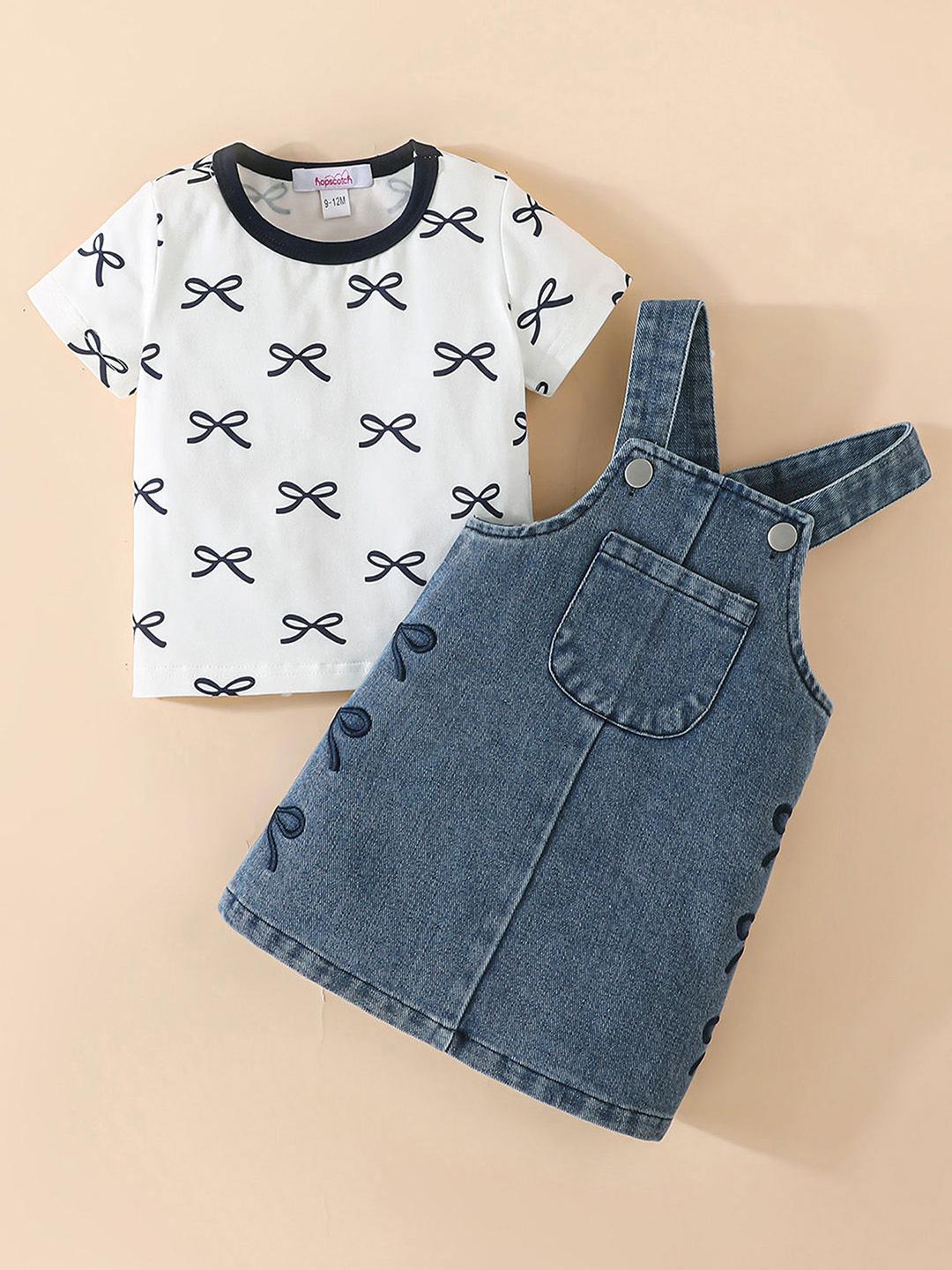 Buy Hopscotch Girls 2 Pieces White Cotton Blend Clothing Set -  - Apparel for Girls