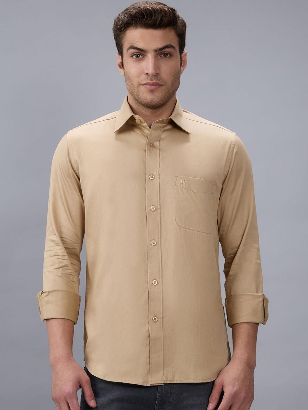 Kenneth Cole Men Solid Spread Collar Pure Cotton Casual Shirt