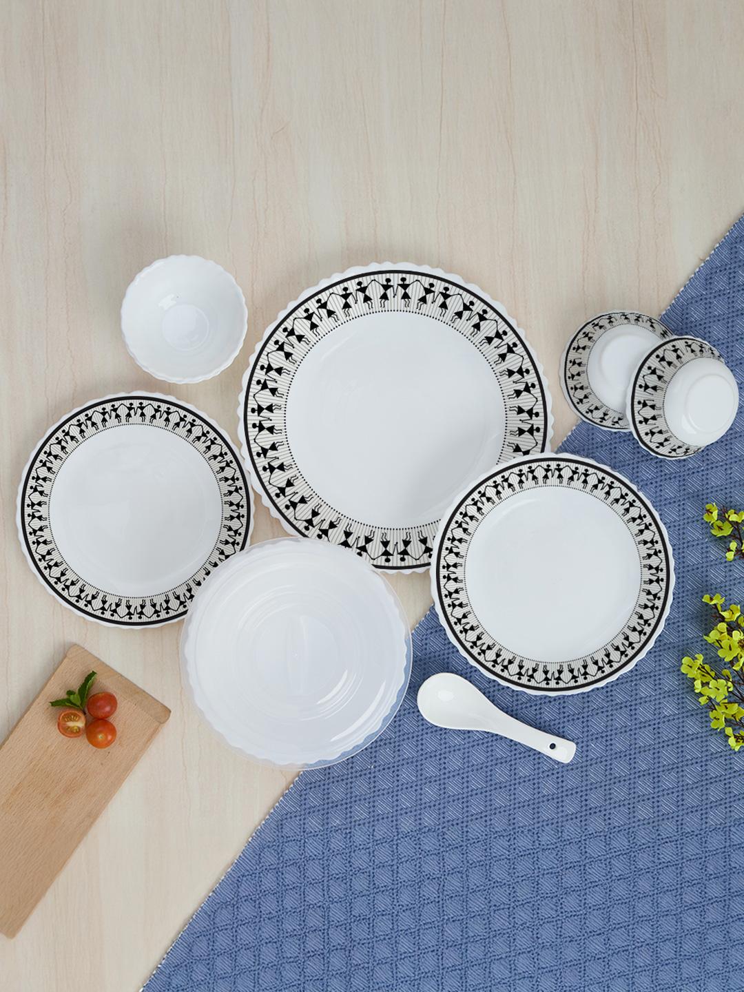 Buy Larah By Borosil 34 Pieces Jupiter Series Opalware Microwave & Dishwasher Safe Dinner Set -  - Home for Unisex