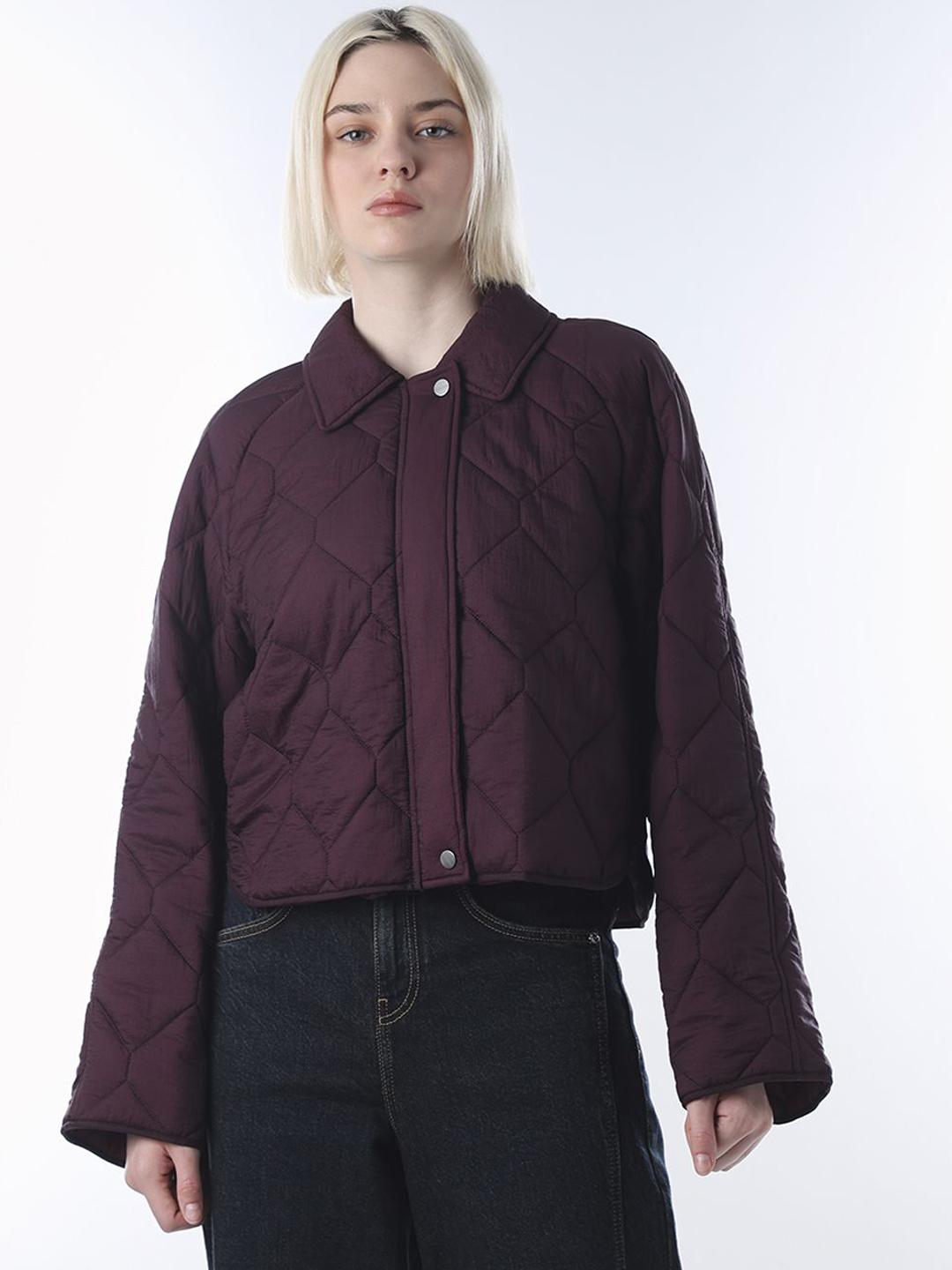 ONLY Women Spread Collar Self Design Padded Jacket