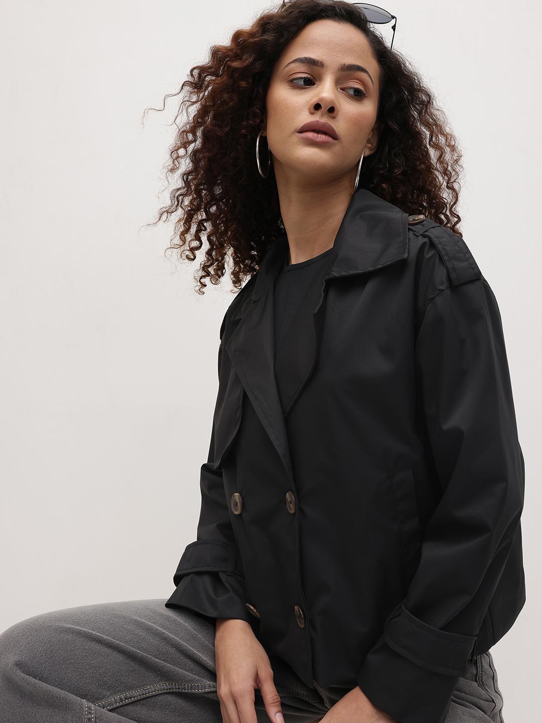 The Roadster Life Co. Double-Breasted Notched Lapel Collar Crop Tailored Jacket