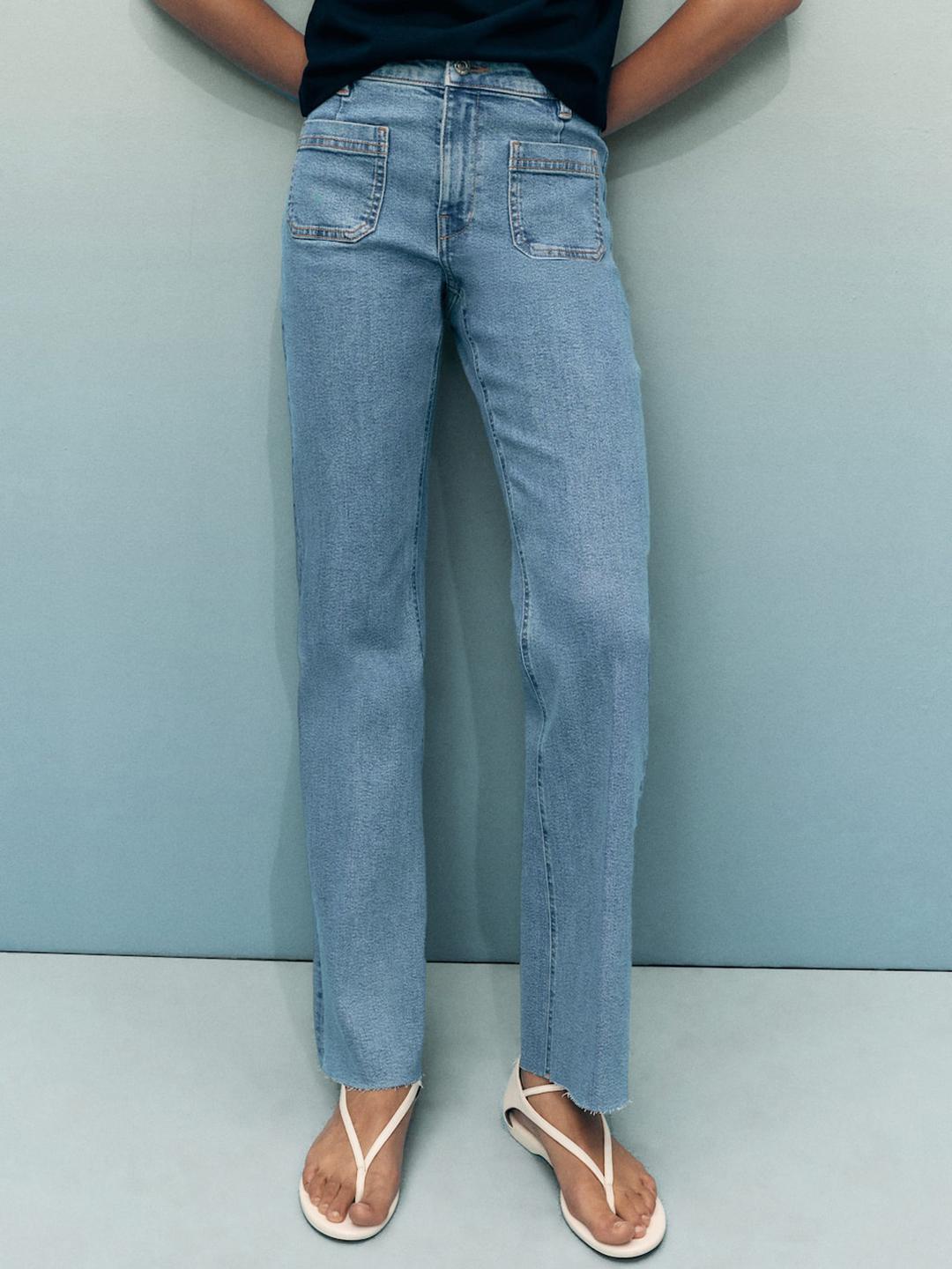 MANGO Women Straight Fit Mid-Rise Stretchable Jeans